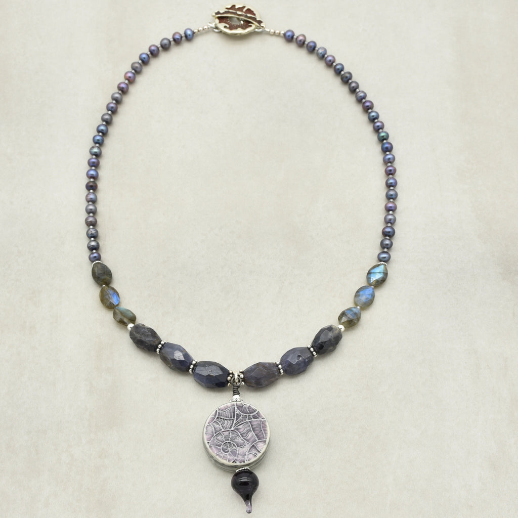 Stormy Night Necklace - Handmade Artisan Porcelain Iolite Sterling Silver