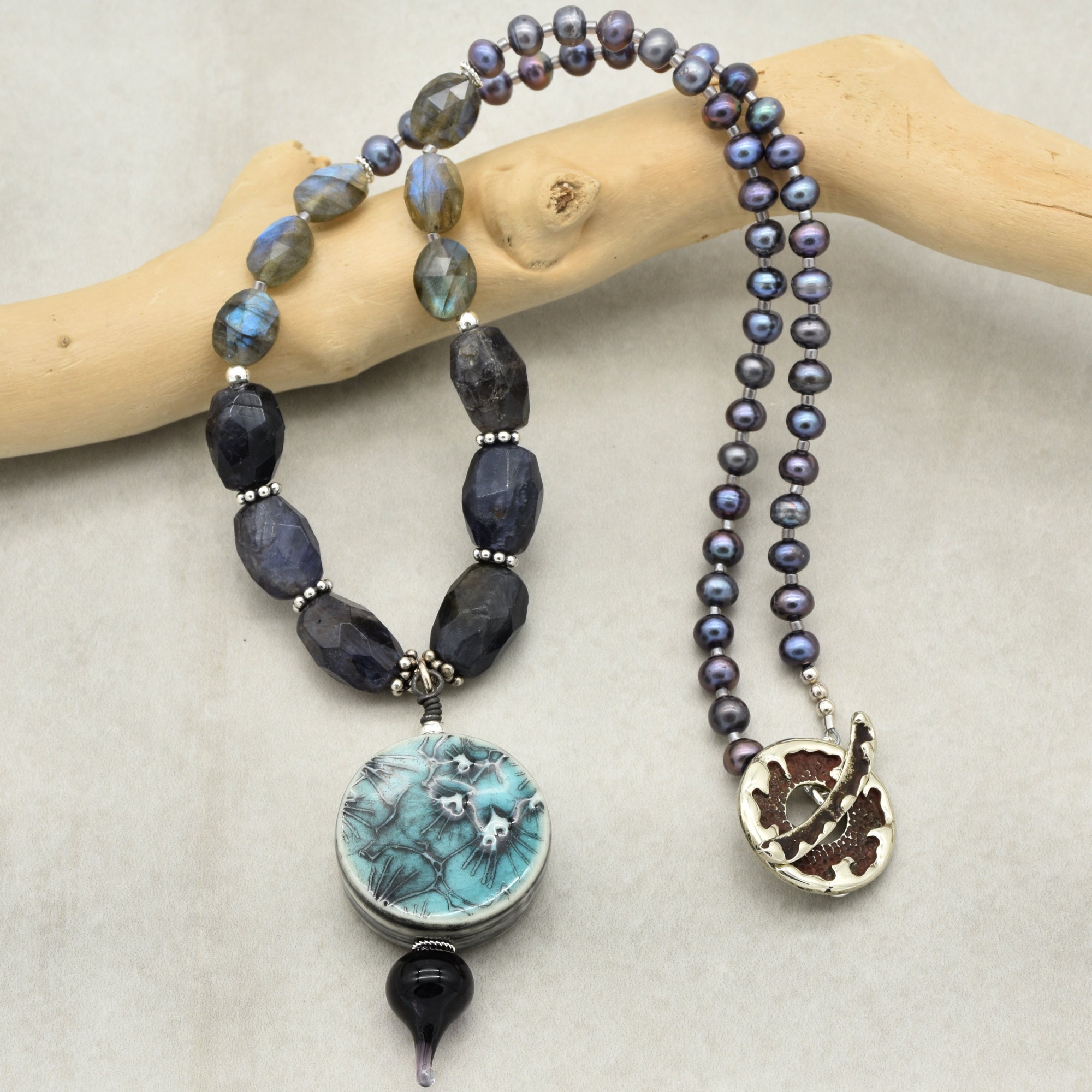 Stormy Night Necklace - Handmade Artisan Porcelain Iolite Sterling Silver