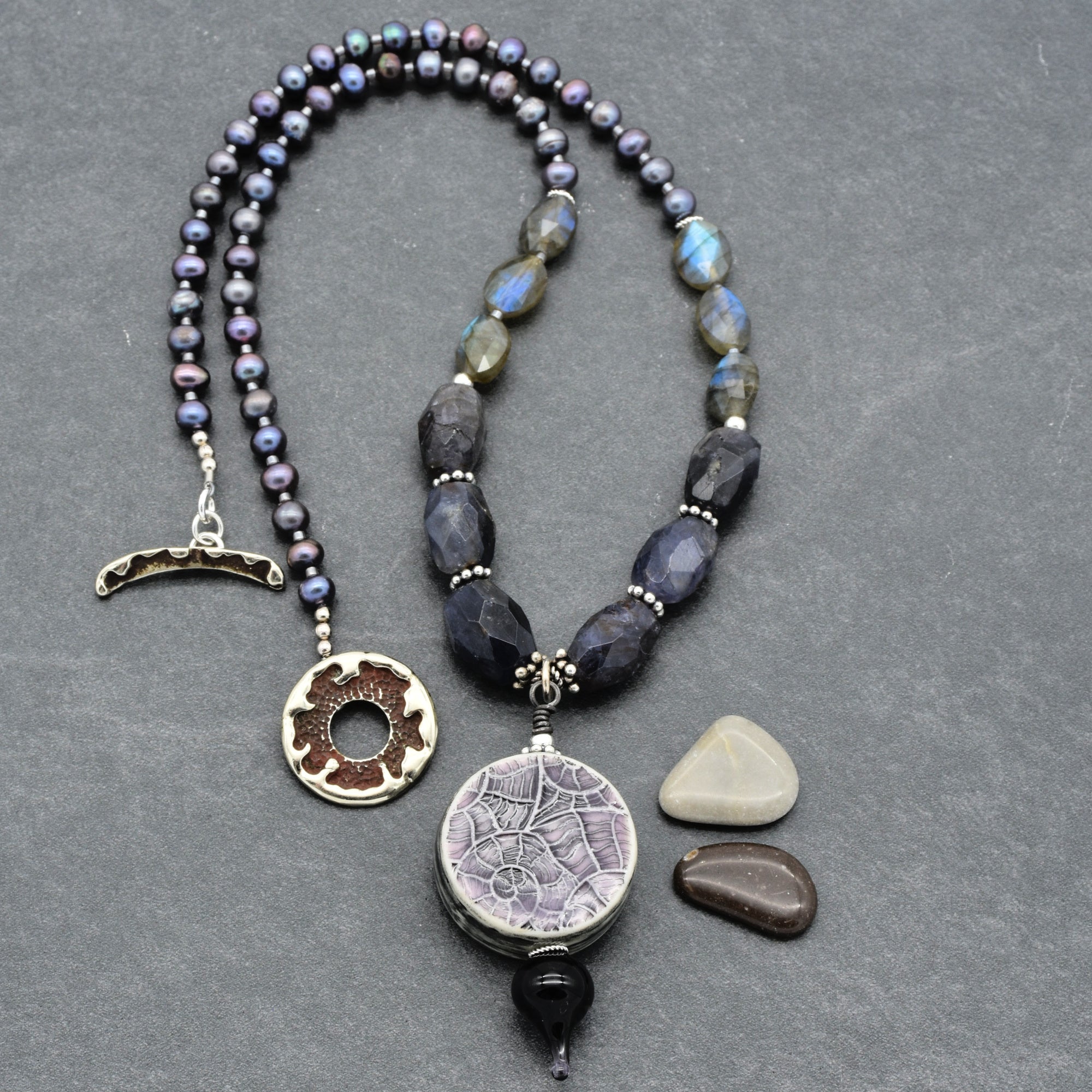 Stormy Night Necklace - Handmade Artisan Porcelain Iolite Sterling Silver