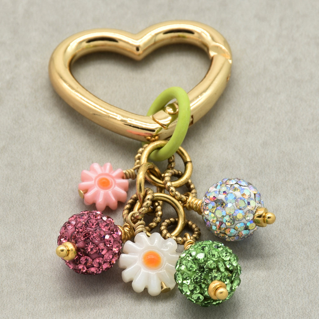 Pastel Beaded Handbag Charm - 18K Gold Plated Heart Clasp & Pave Beads | Handmade Jewelry | Ruby Acorn