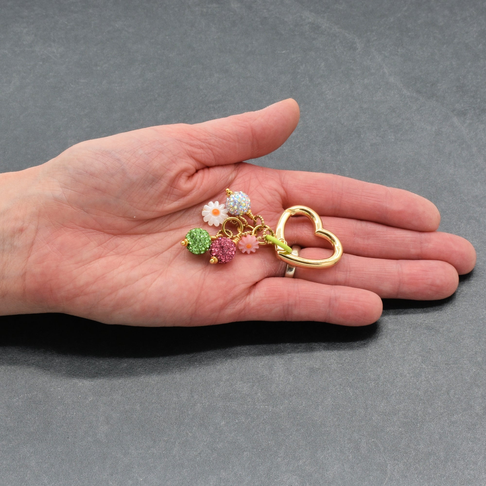 Pastel Beaded Handbag Charm - 18K Gold Plated Heart Clasp & Pave Beads | Handmade Jewelry | Ruby Acorn