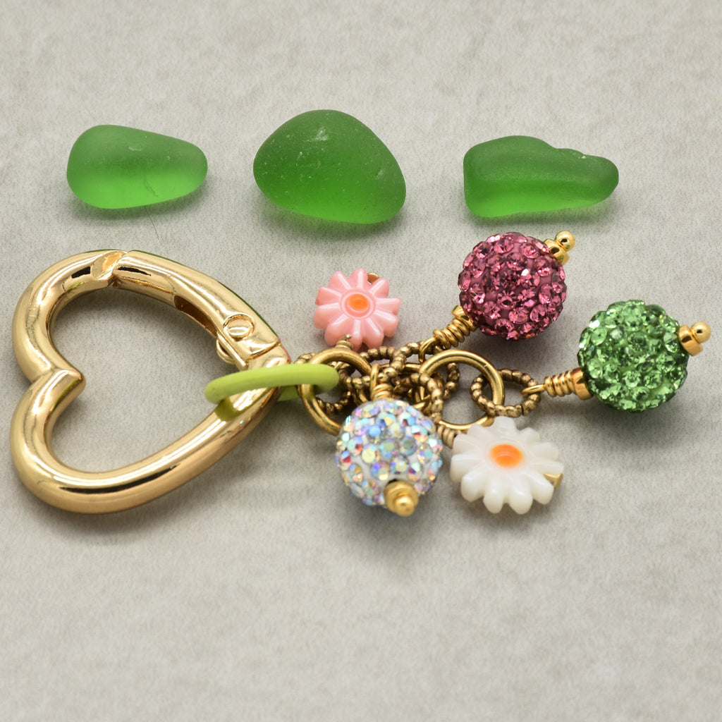 Pastel Beaded Handbag Charm - 18K Gold Plated Heart Clasp & Pave Beads | Handmade Jewelry | Ruby Acorn