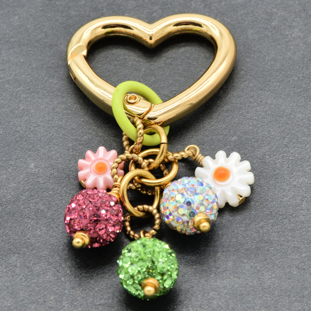 Pastel Beaded Handbag Charm - 18K Gold Plated Heart Clasp & Pave Beads | Handmade Jewelry | Ruby Acorn