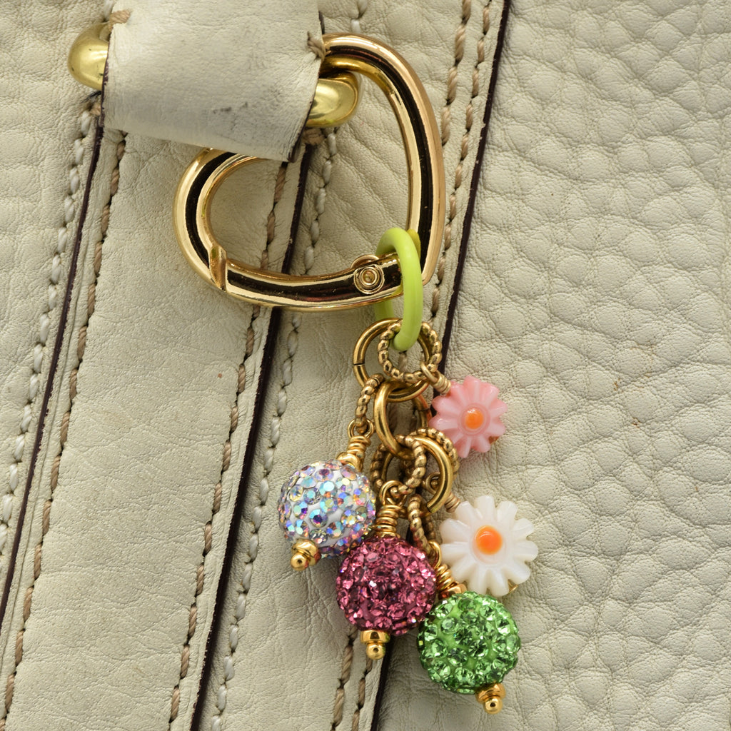 Pastel Beaded Handbag Charm - 18K Gold Plated Heart Clasp & Pave Beads | Handmade Jewelry | Ruby Acorn