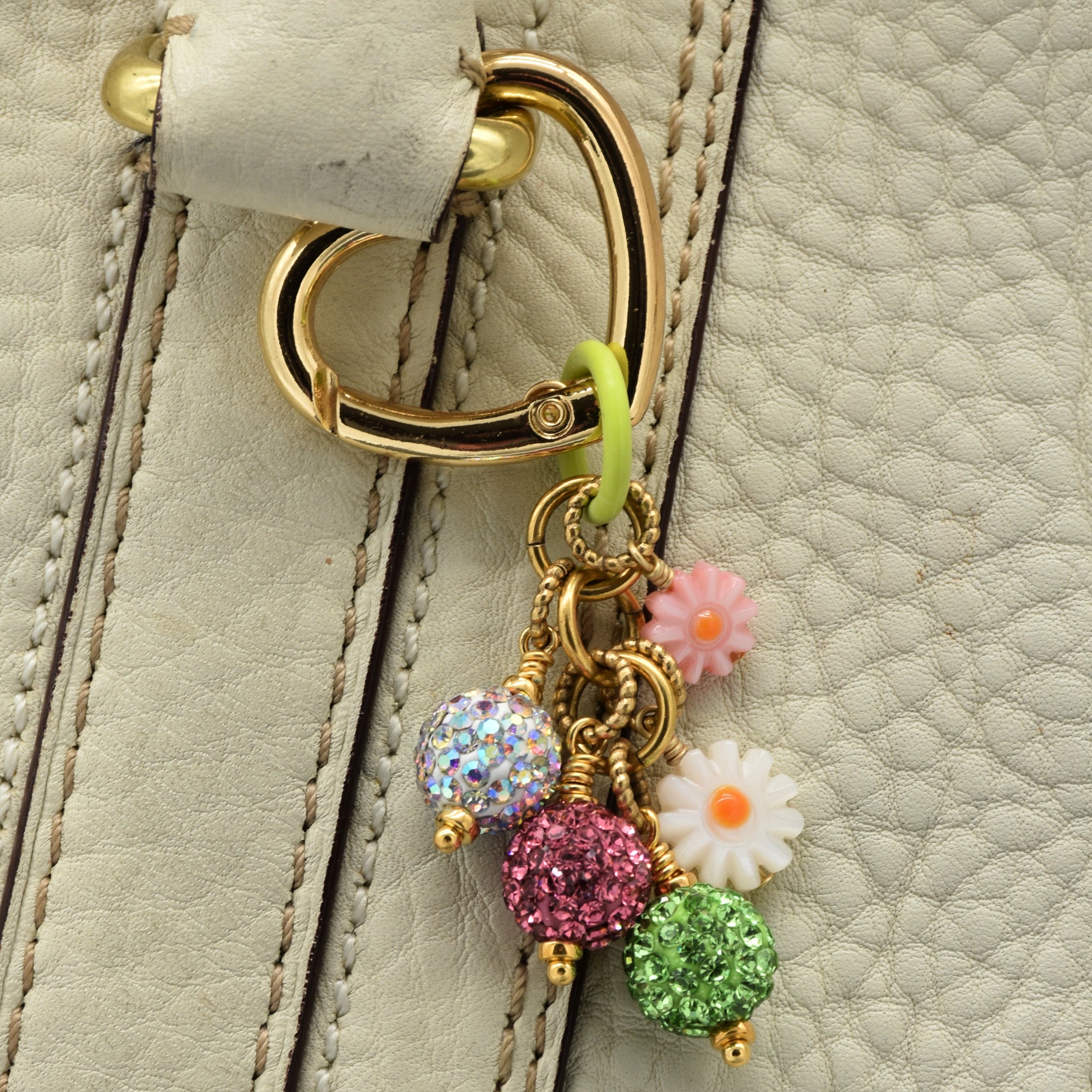 Pastel Beaded Handbag Charm - 18K Gold Plated Heart Clasp & Pave Beads | Handmade Jewelry | Ruby Acorn