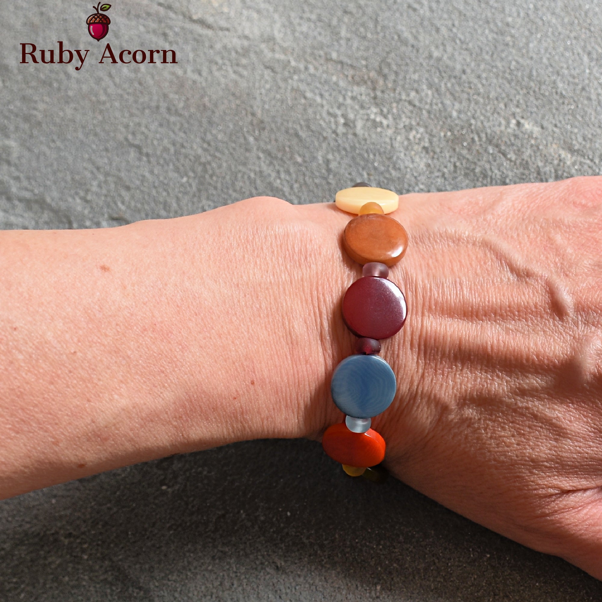 Groovy Mod Squad Multi-Color Handmade Bracelet with Tagua Nut Beads and Czech Glass