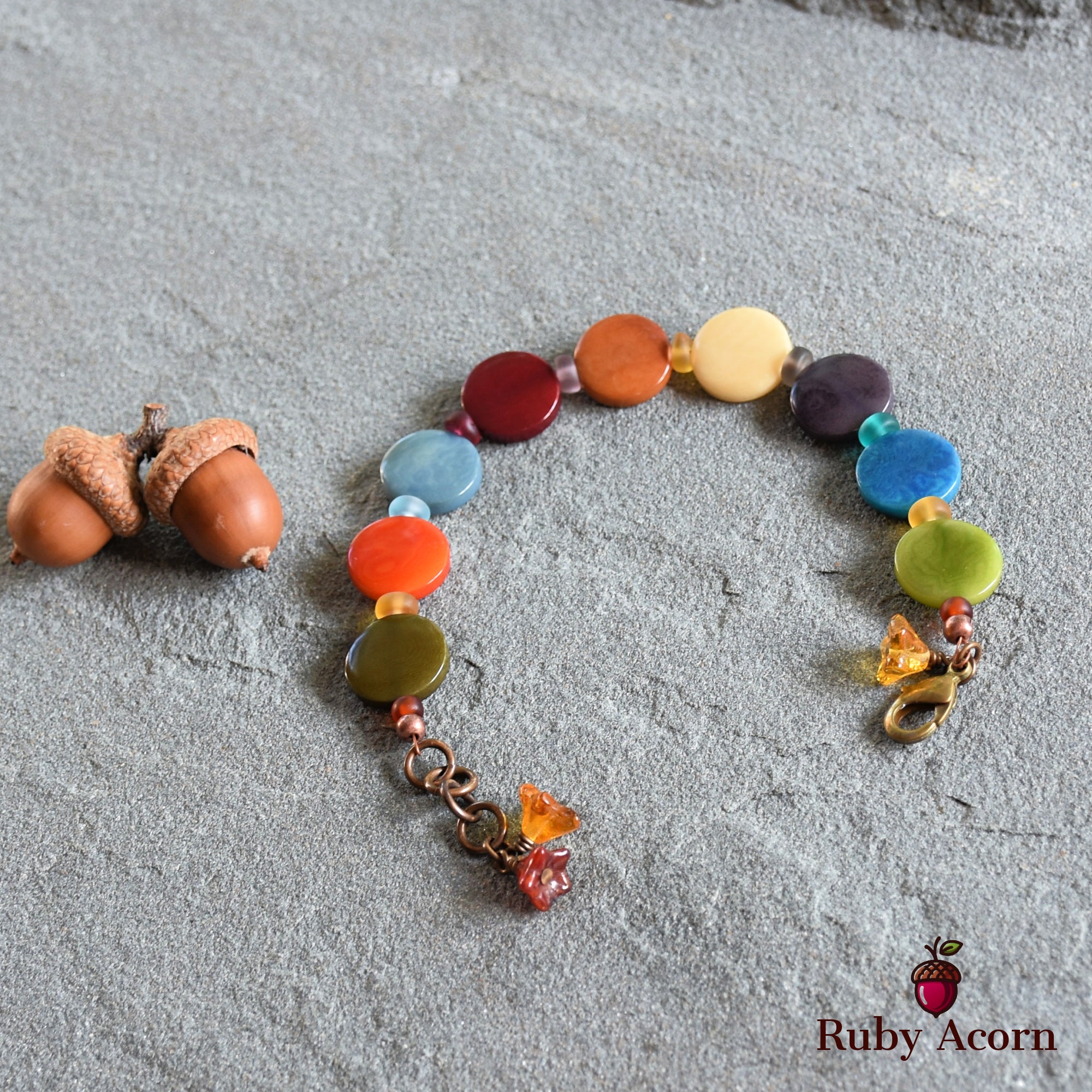 Groovy Mod Squad Multi-Color Handmade Bracelet with Tagua Nut Beads and Czech Glass