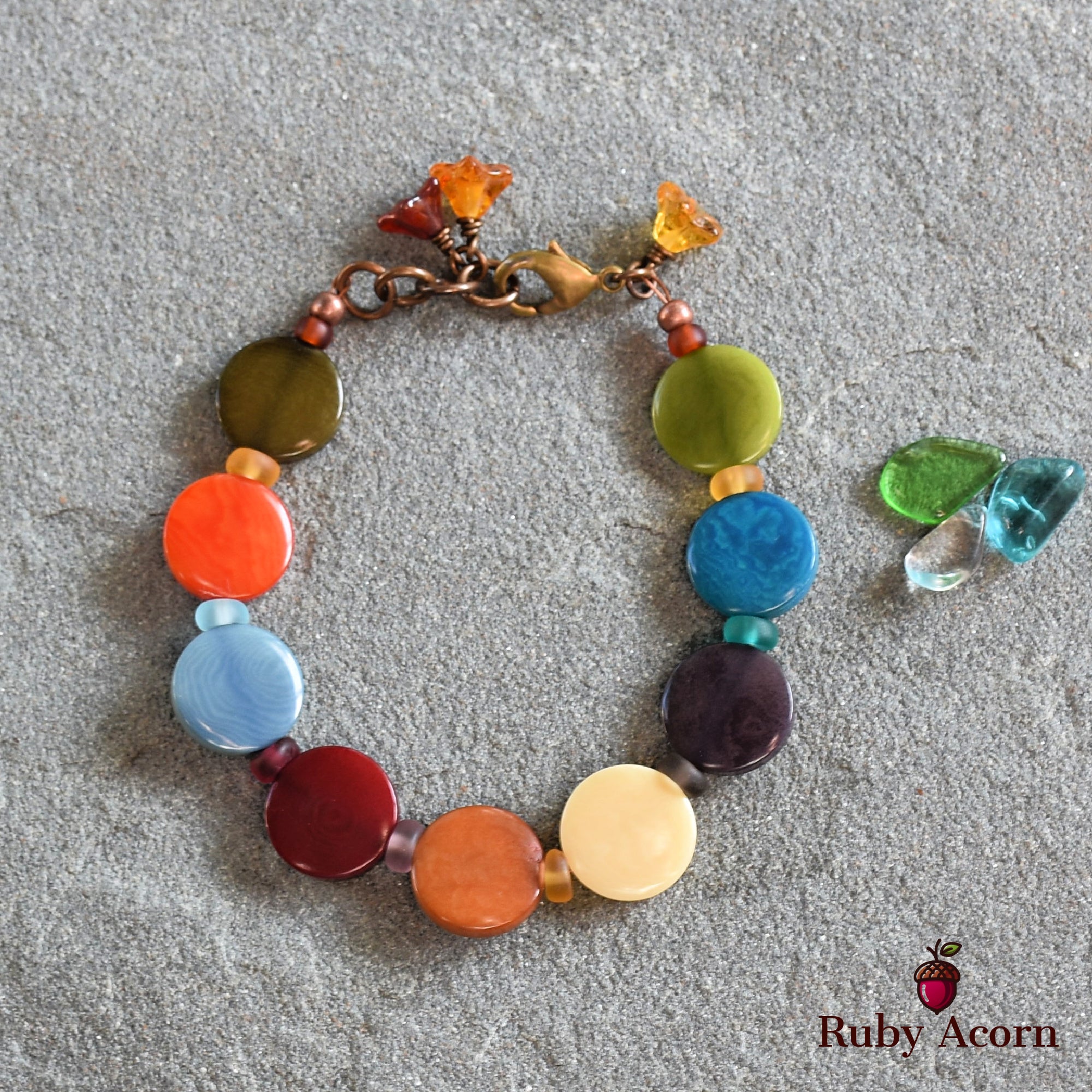 Groovy Mod Squad Multi-Color Handmade Bracelet with Tagua Nut Beads and Czech Glass