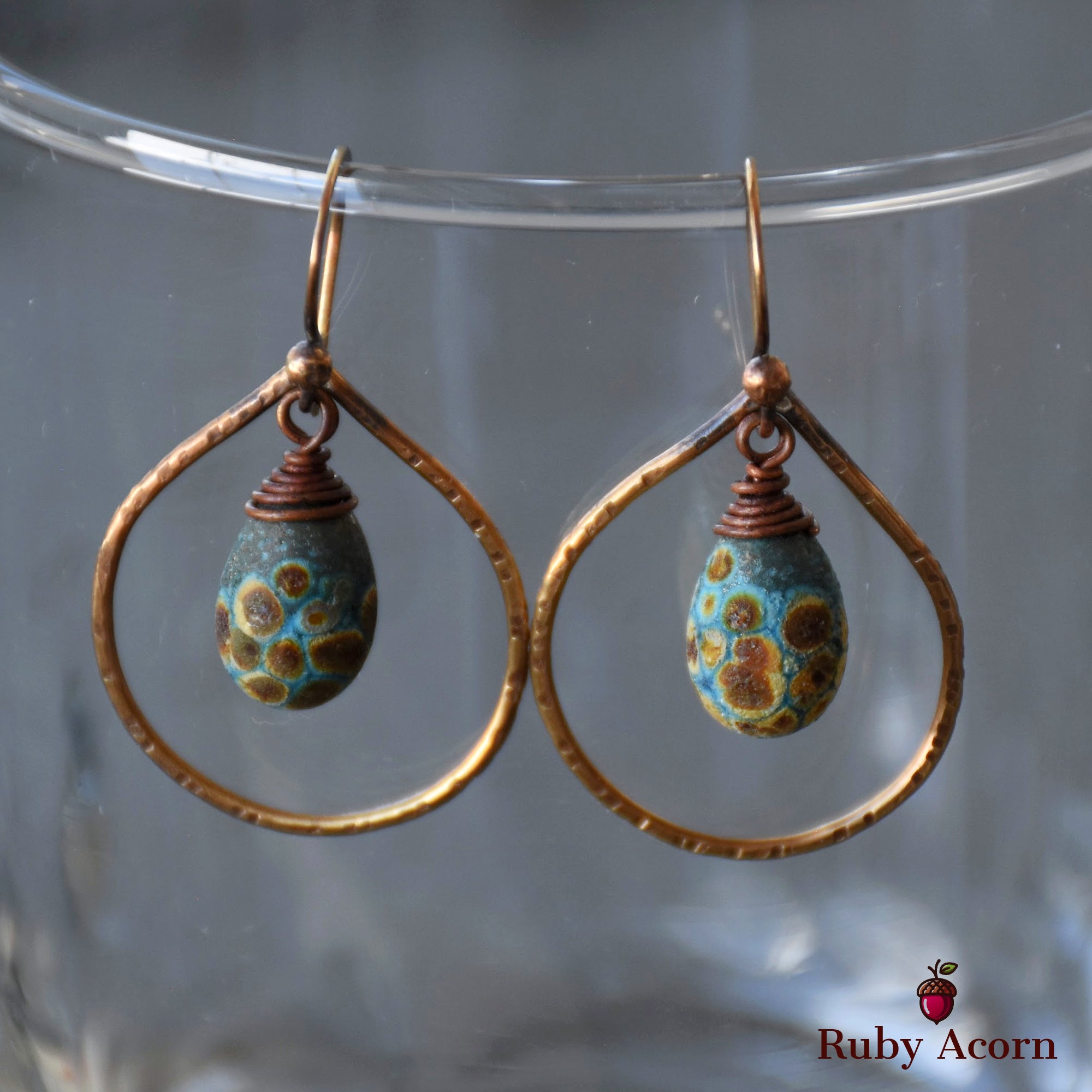 Turquoise Drops Handmade Dangle Earrings, Gorgeous Artisan Lampwork Glass