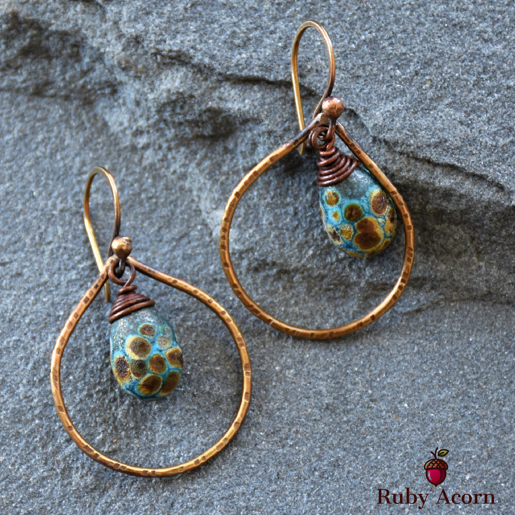 Turquoise Drops Handmade Dangle Earrings, Gorgeous Artisan Lampwork Glass