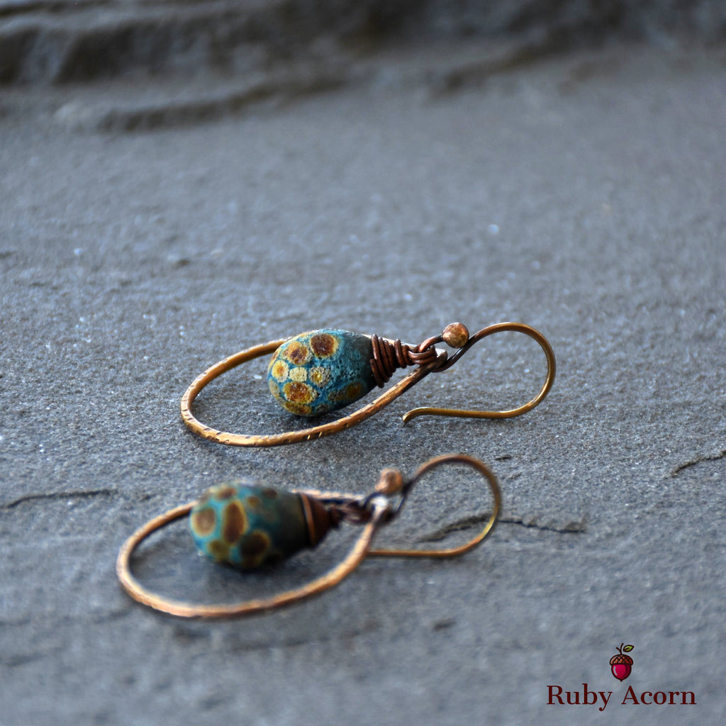 Turquoise Drops Handmade Dangle Earrings, Gorgeous Artisan Lampwork Glass