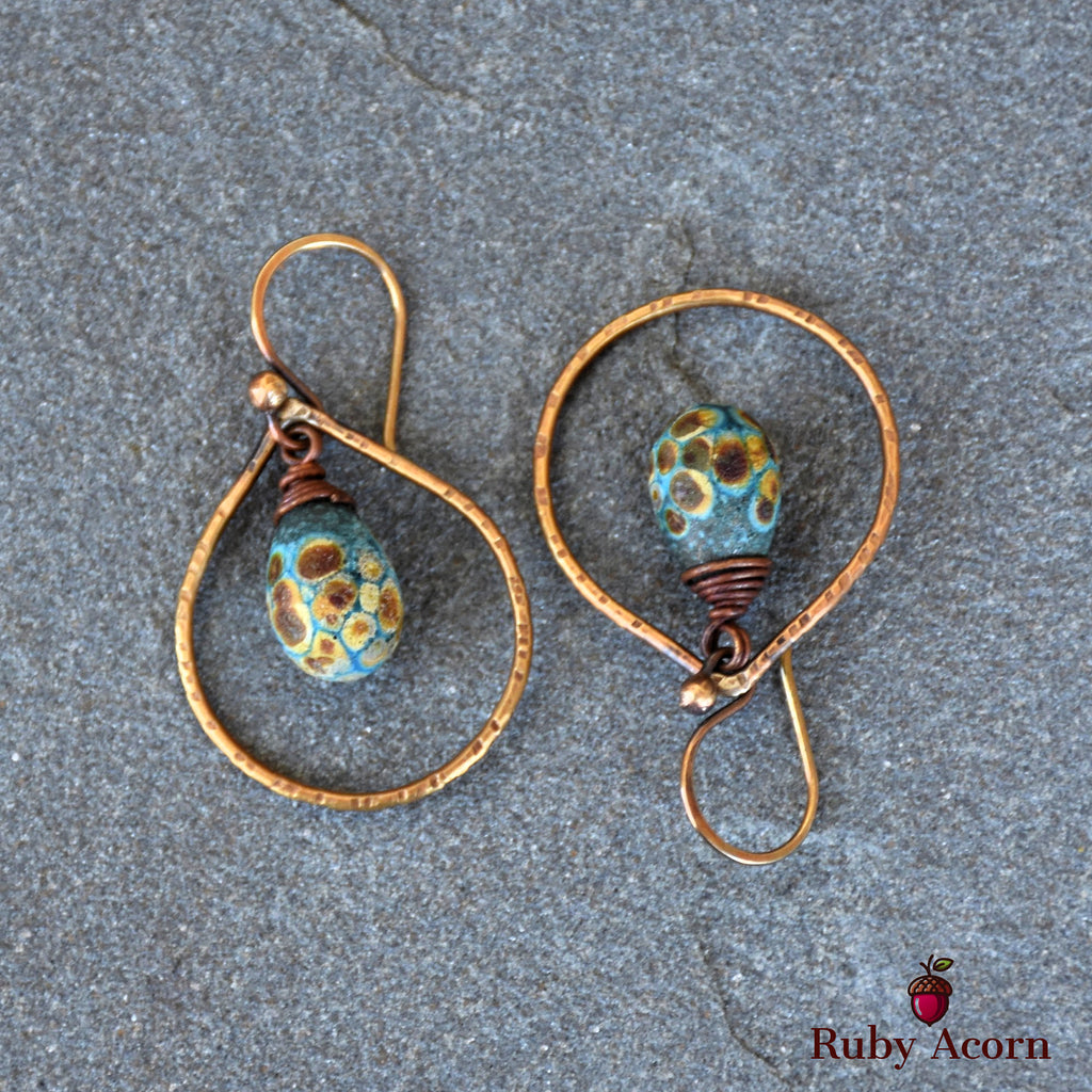 Turquoise Drops Handmade Dangle Earrings, Gorgeous Artisan Lampwork Glass