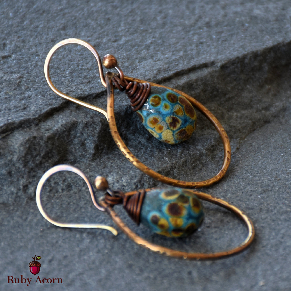 Turquoise Drops Handmade Dangle Earrings, Gorgeous Artisan Lampwork Glass
