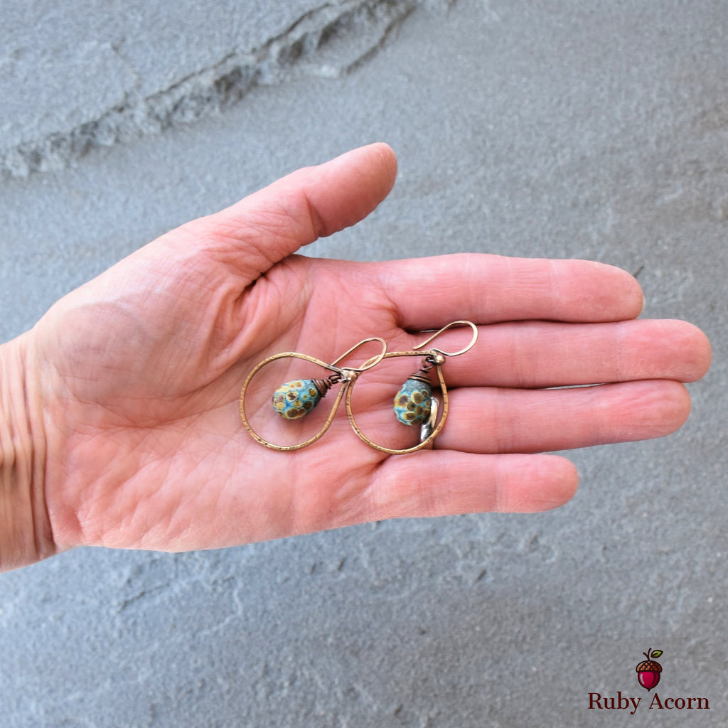 Turquoise Drops Handmade Dangle Earrings, Gorgeous Artisan Lampwork Glass