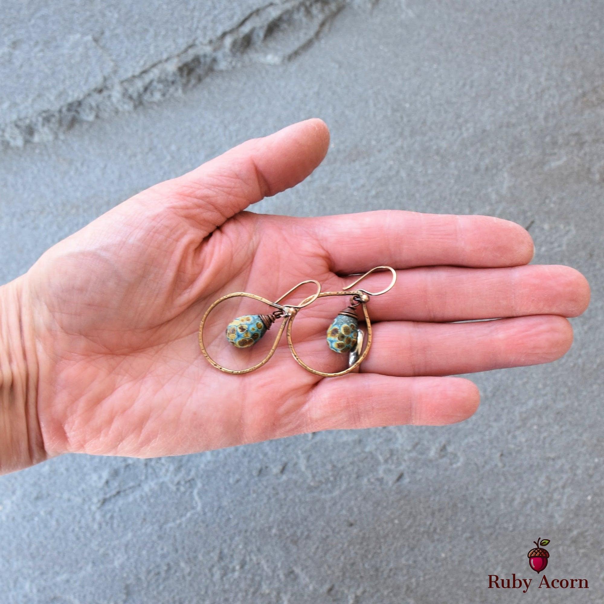 Turquoise Drops Handmade Dangle Earrings, Gorgeous Artisan Lampwork Glass