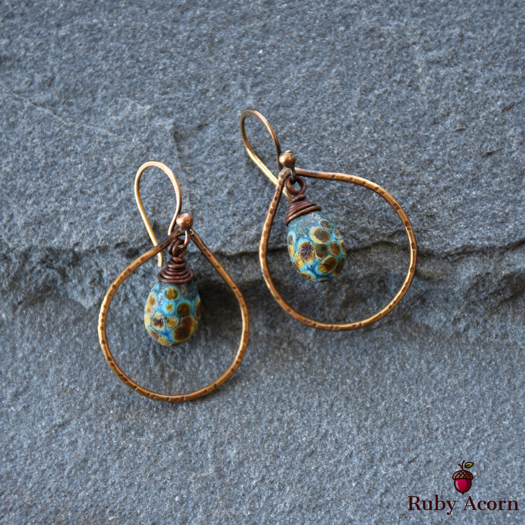 Turquoise Drops Handmade Dangle Earrings, Gorgeous Artisan Lampwork Glass