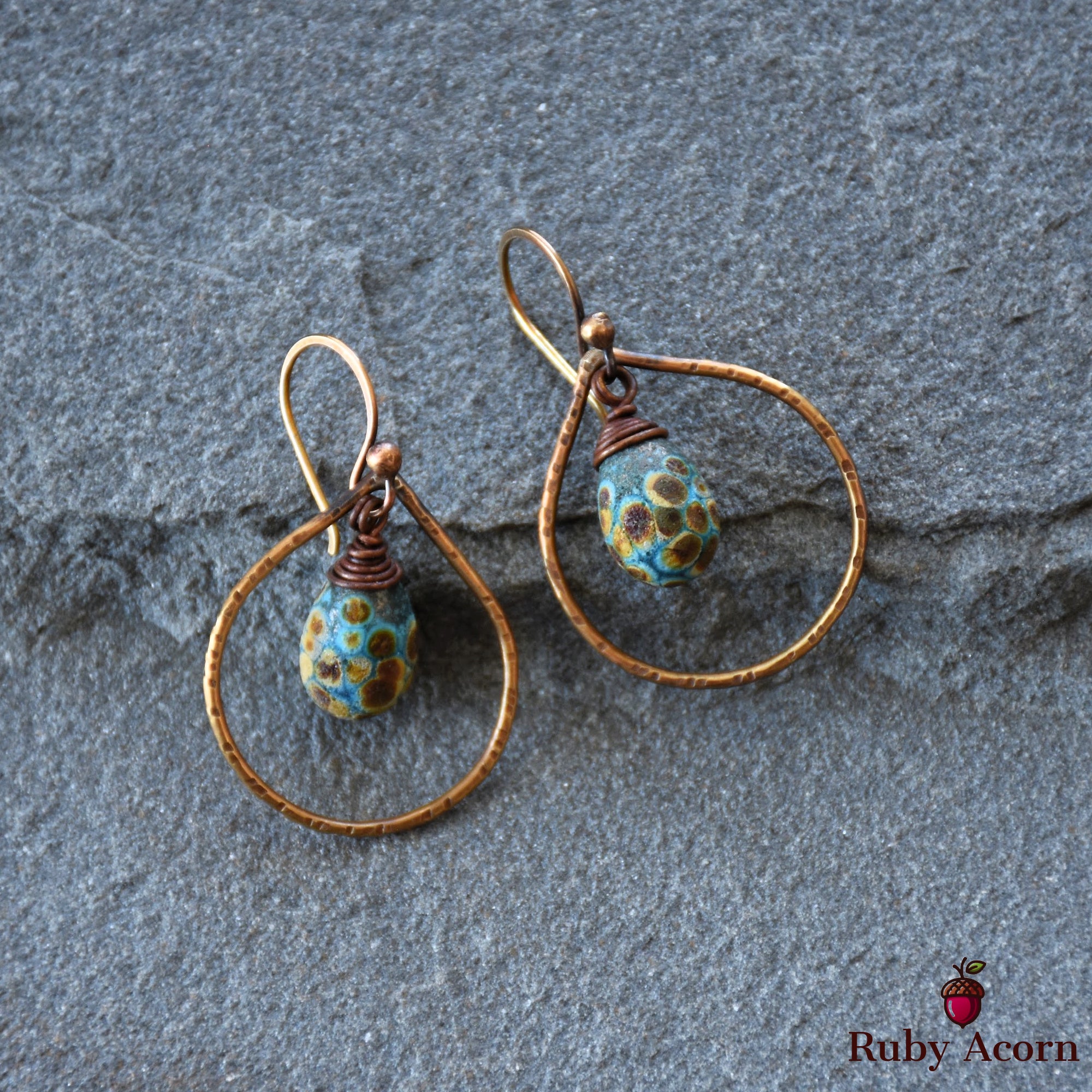 Turquoise Drops Handmade Dangle Earrings, Gorgeous Artisan Lampwork Glass