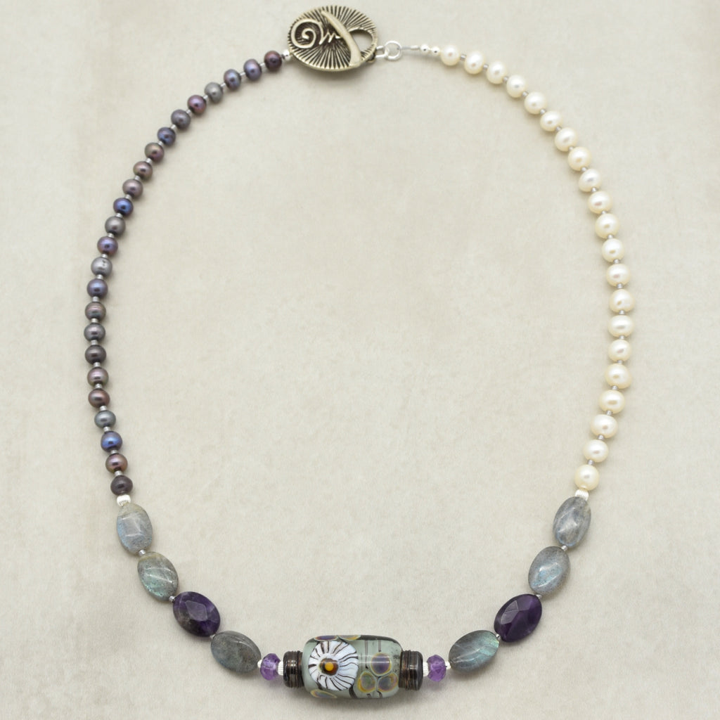 Twilight Necklace - Handmade Artisan Lampwork Glass Amethyst Labradorite Sterling Silver