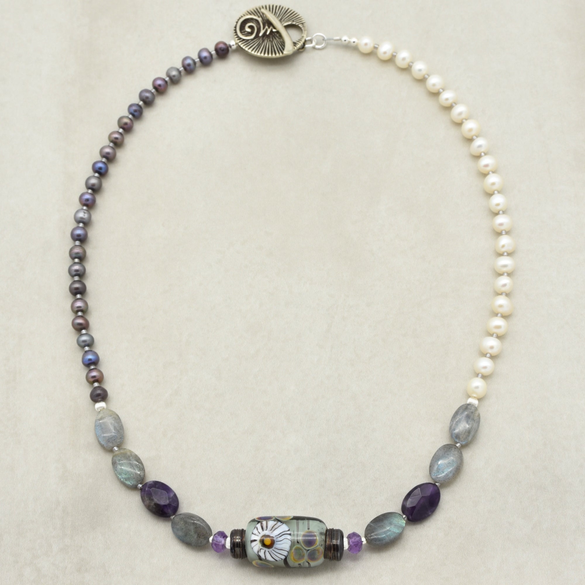 Twilight Necklace - Handmade Artisan Lampwork Glass Amethyst Labradorite Sterling Silver