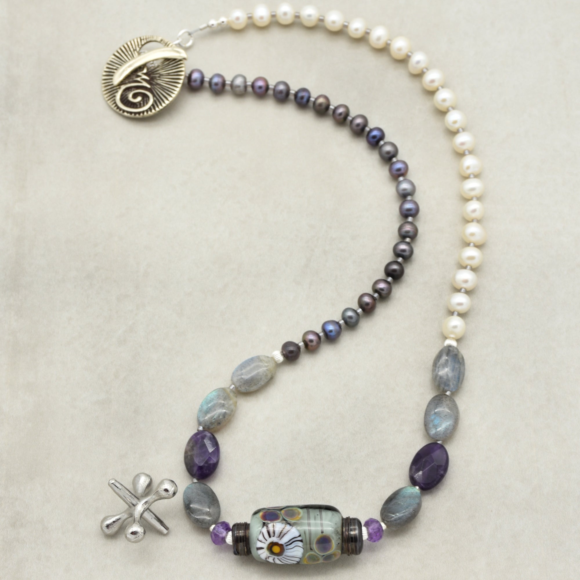 Twilight Necklace - Handmade Artisan Lampwork Glass Amethyst Labradorite Sterling Silver