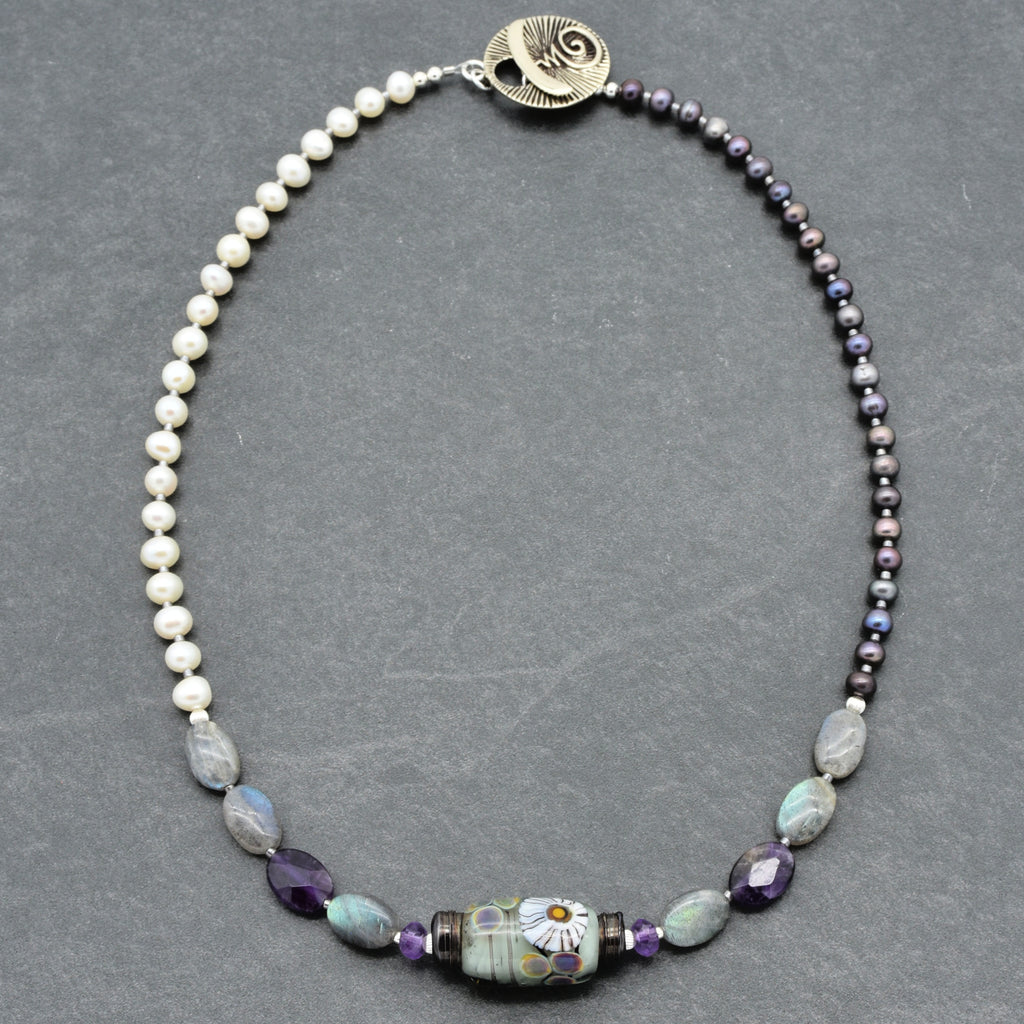 Twilight Necklace - Handmade Artisan Lampwork Glass Amethyst Labradorite Sterling Silver