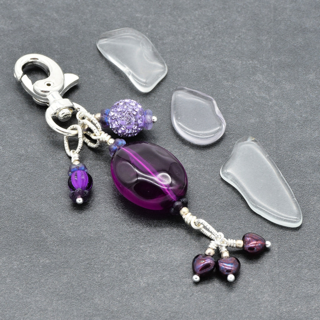 Violet Purple handbag charm with Lucite, pave and Czech glass hearts - handmade with love by Ruby Acorn