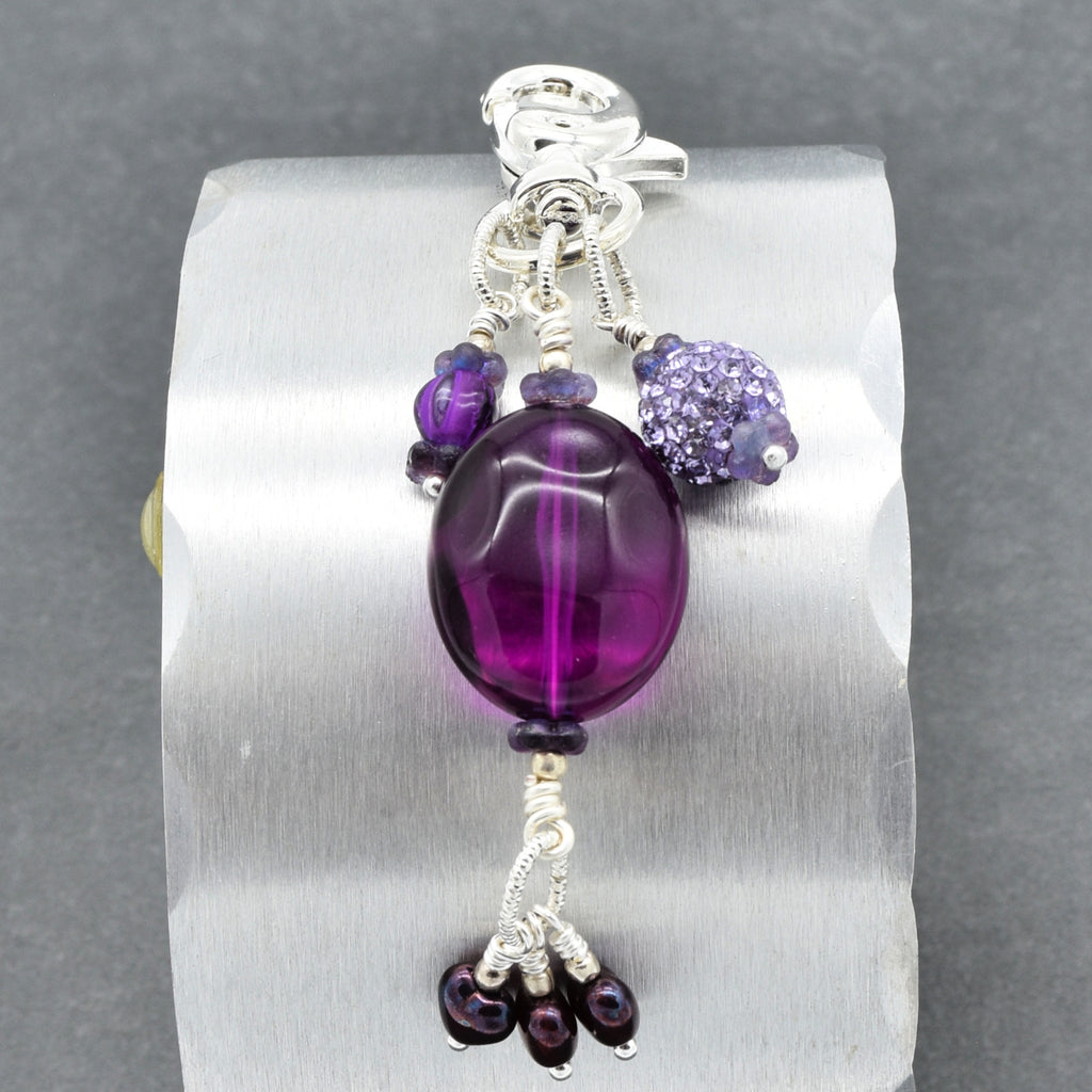 Violet Purple handbag charm with Lucite, pave and Czech glass hearts - handmade with love by Ruby Acorn