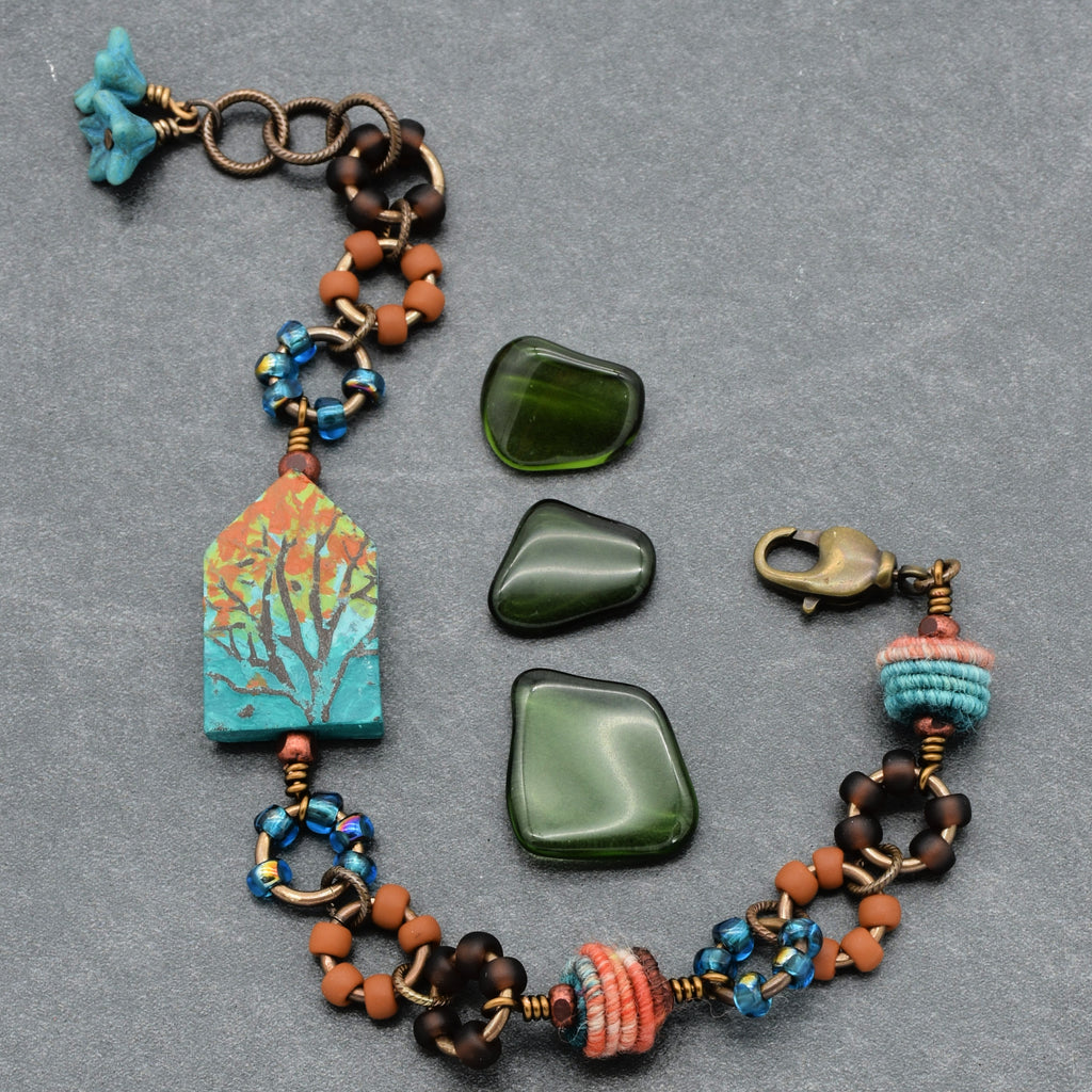 Where the Heart Is Bracelet - Artisan Polymer Clay House, Autumn Tones, Handmade