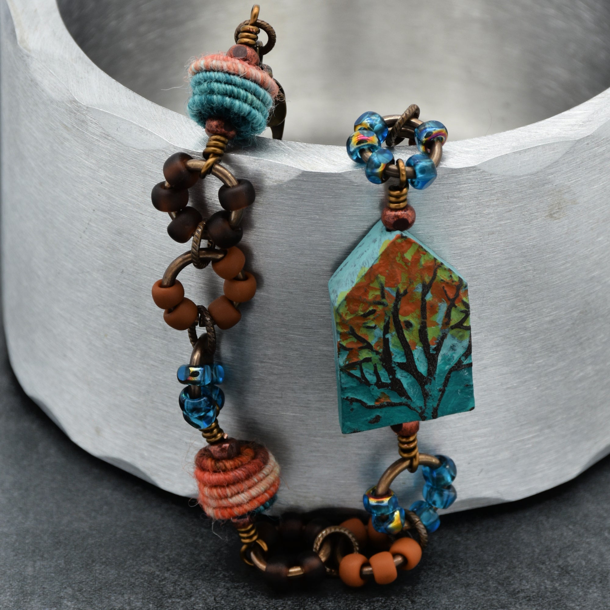 Where the Heart Is Bracelet - Artisan Polymer Clay House, Autumn Tones, Handmade