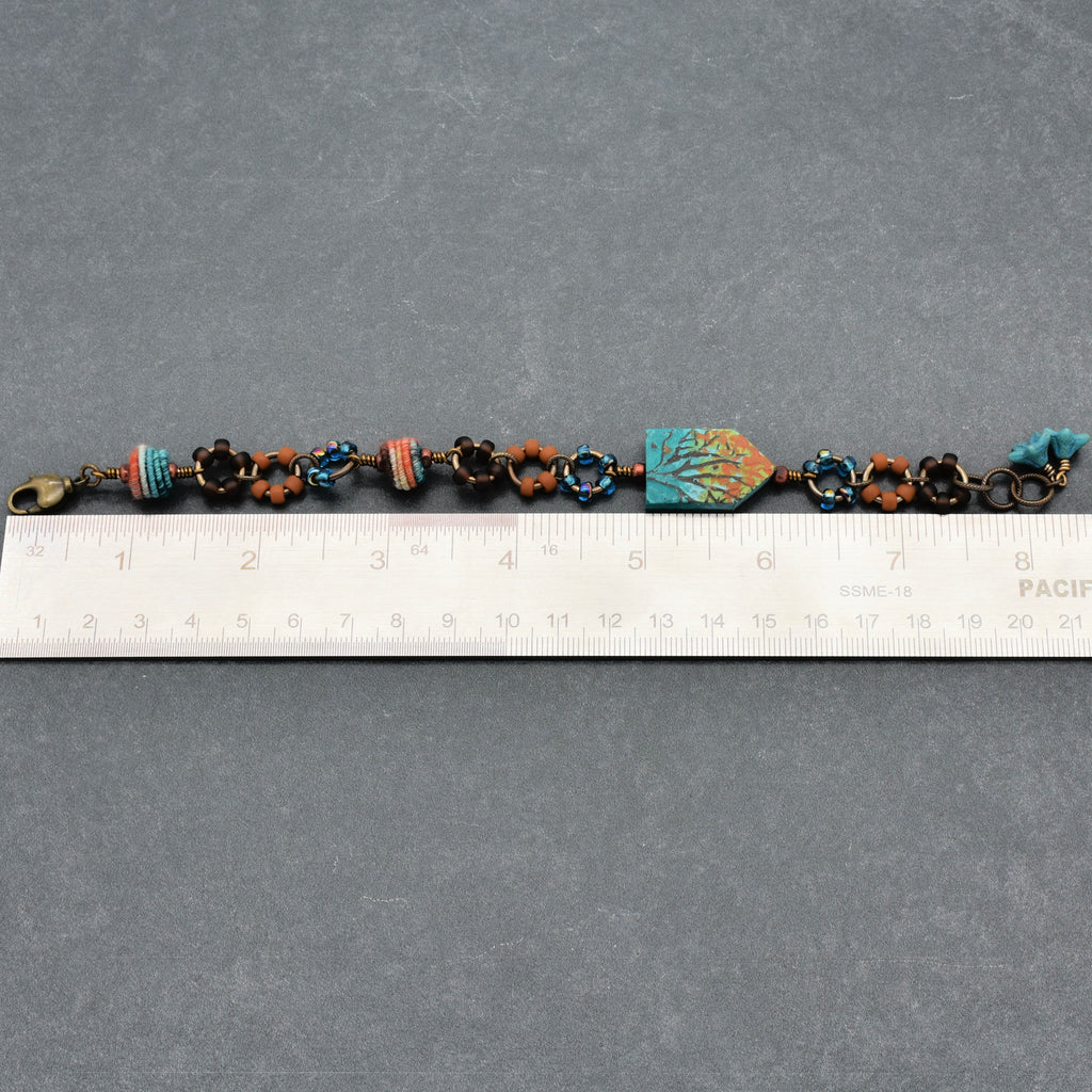 Where the Heart Is Bracelet - Artisan Polymer Clay House, Autumn Tones, Handmade