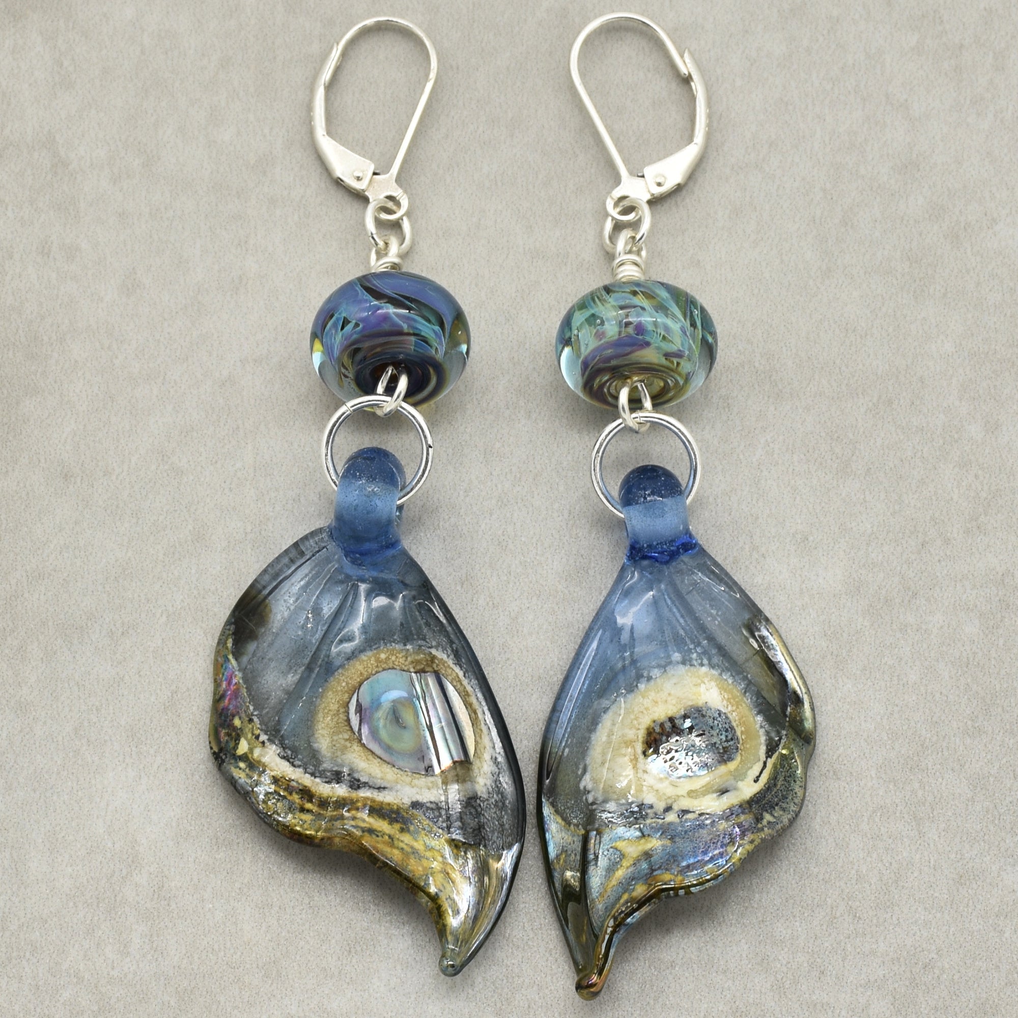 Exquisite Butterfly Wings Handmade Statement Earrings, Artisan Lampwork Glass, Sterling Silver