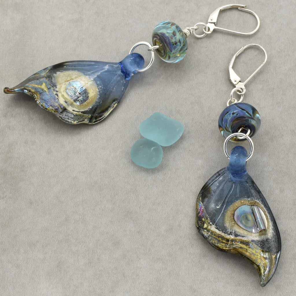 Exquisite Butterfly Wings Handmade Statement Earrings, Artisan Lampwork Glass, Sterling Silver