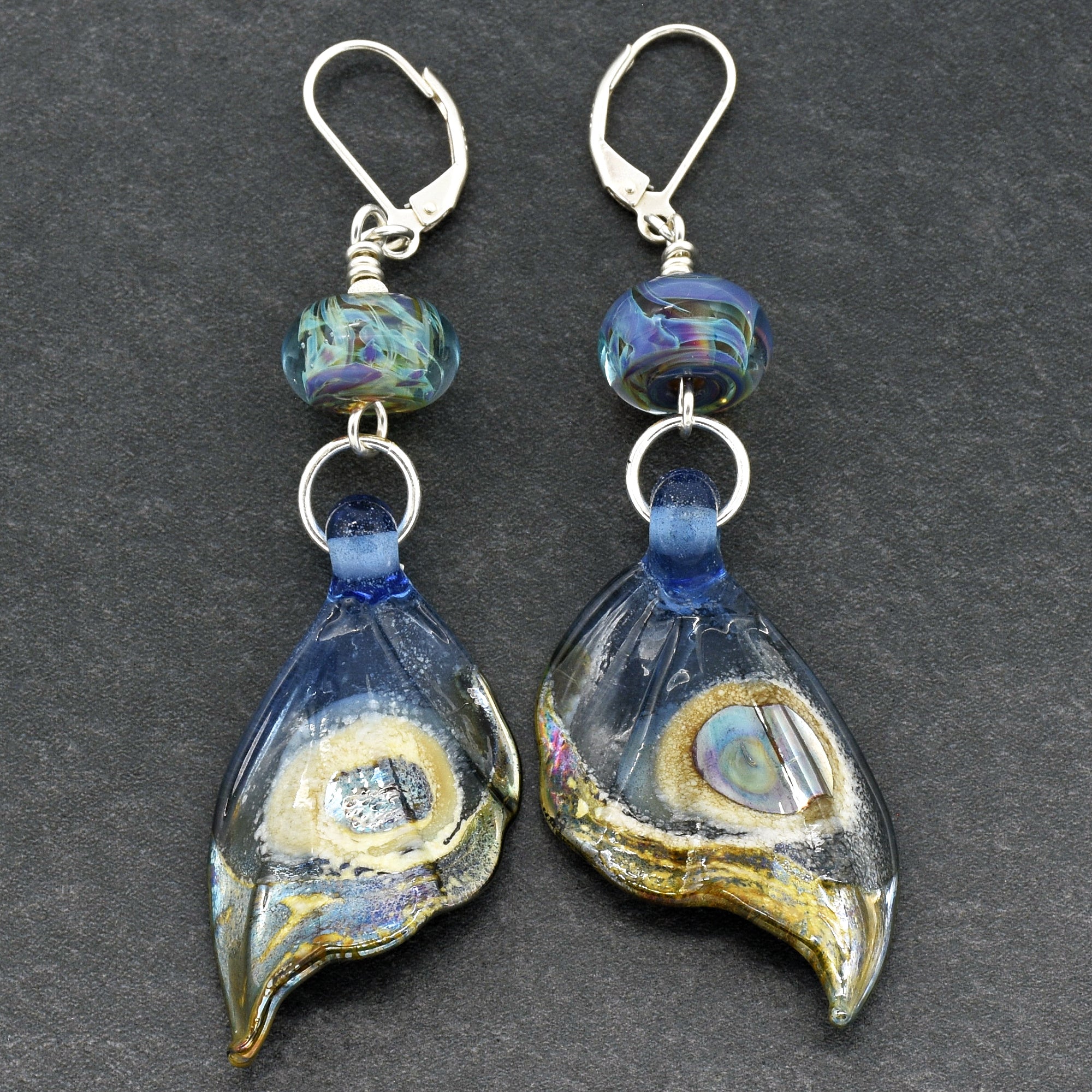 Exquisite Butterfly Wings Handmade Statement Earrings, Artisan Lampwork Glass, Sterling Silver