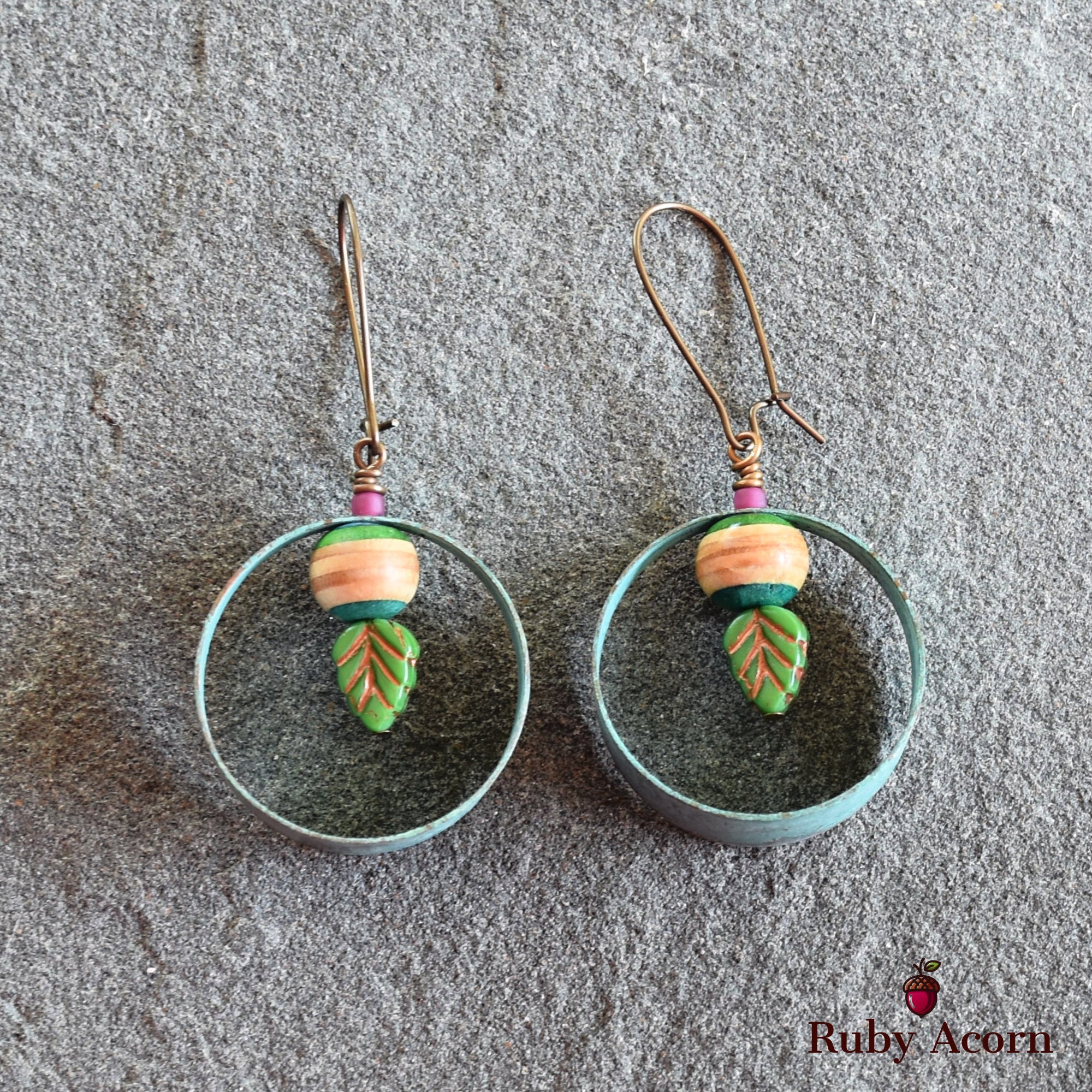 Gypsy Hoops Handmade Earrings, Recycled Skate Board, Artisan Hoops, Czech Glass