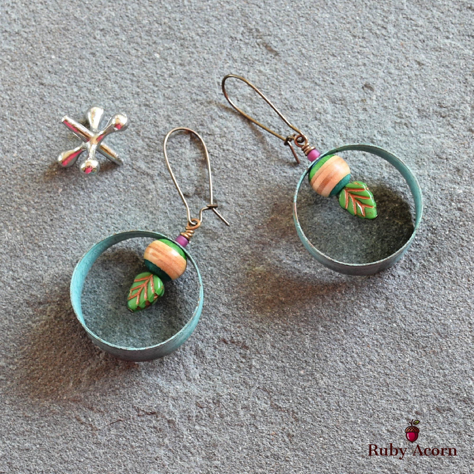 Gypsy Hoops Handmade Earrings, Recycled Skate Board, Artisan Hoops, Czech Glass