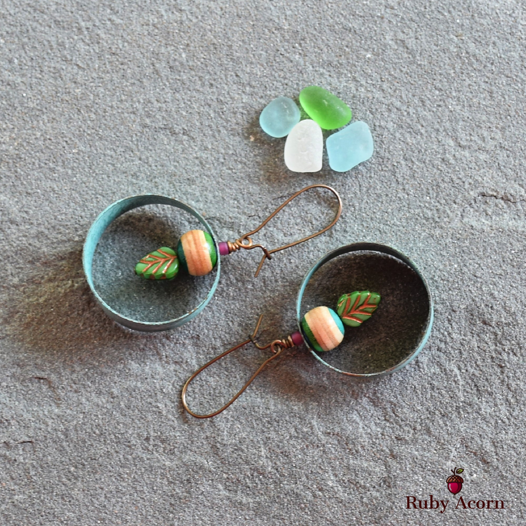 Gypsy Hoops Handmade Earrings, Recycled Skate Board, Artisan Hoops, Czech Glass