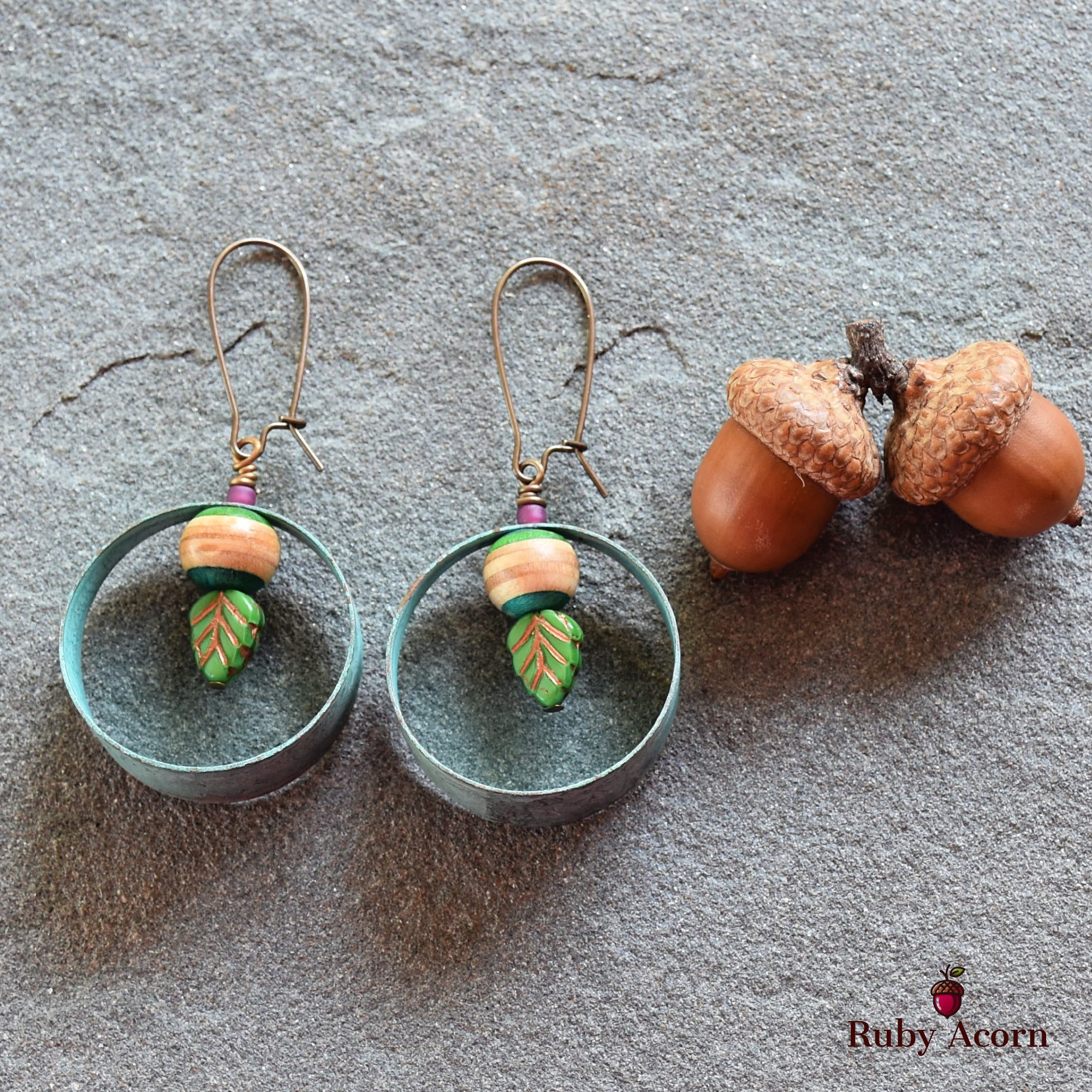 Gypsy Hoops Handmade Earrings, Recycled Skate Board, Artisan Hoops, Czech Glass