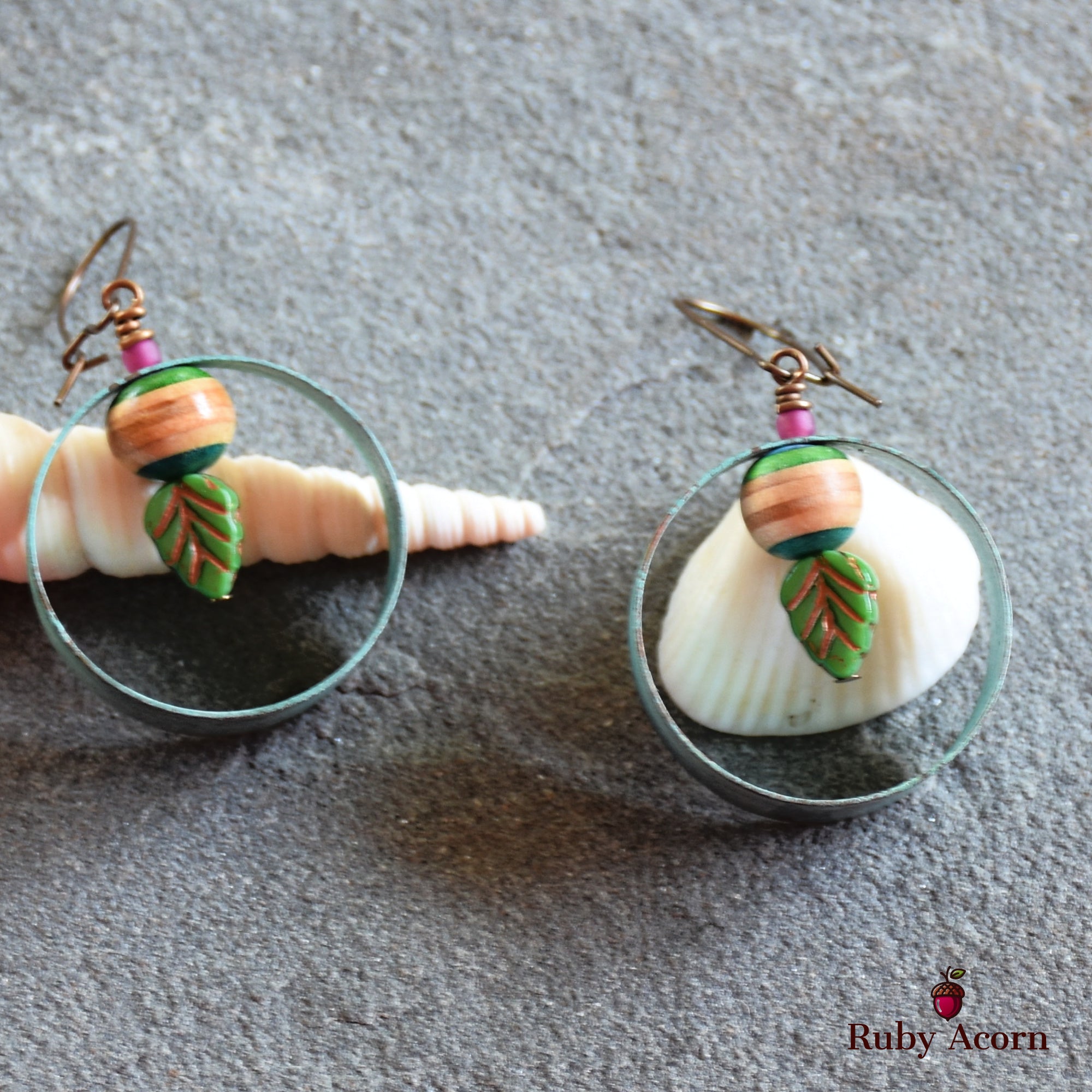 Gypsy Hoops Handmade Earrings, Recycled Skate Board, Artisan Hoops, Czech Glass