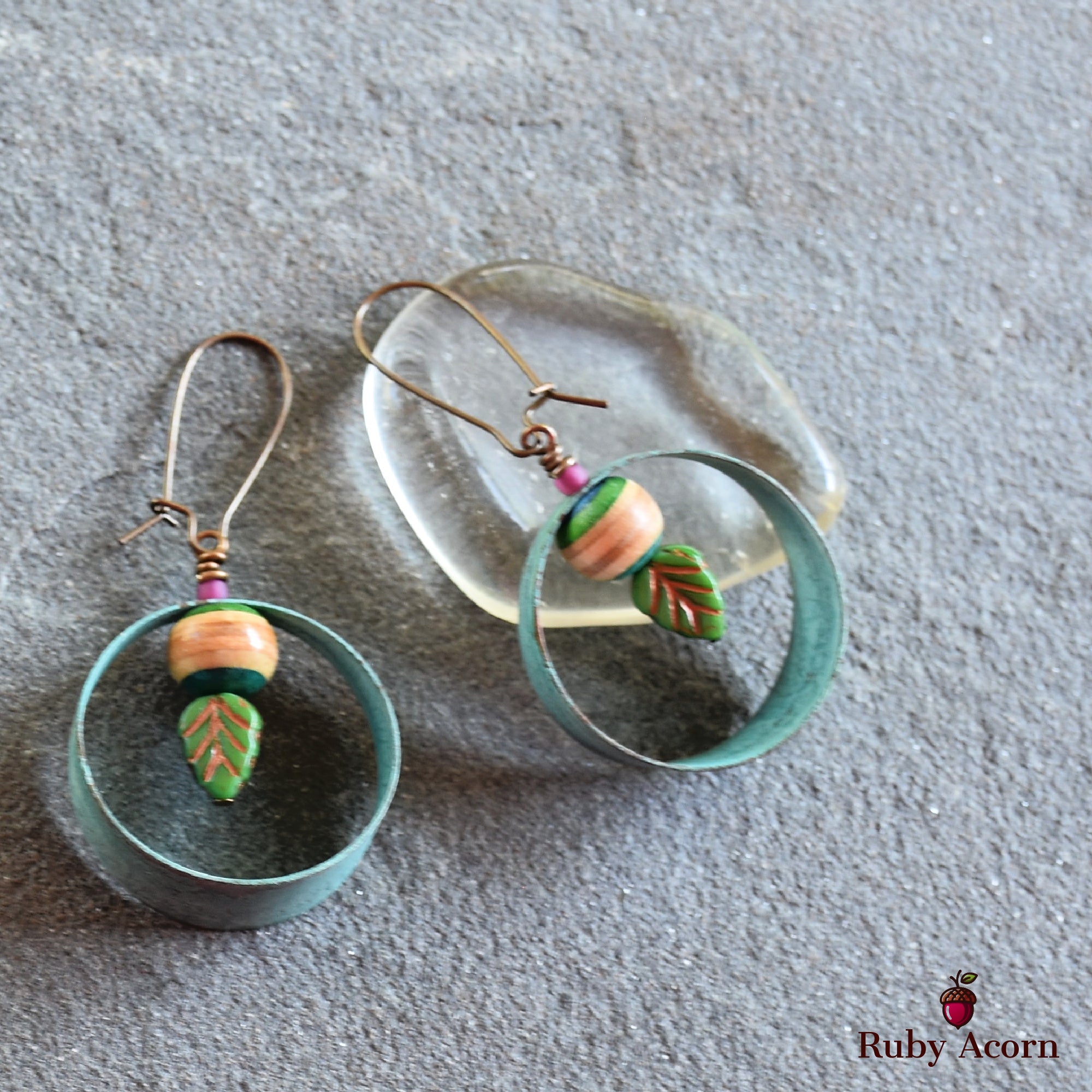 Gypsy Hoops Handmade Earrings, Recycled Skate Board, Artisan Hoops, Czech Glass