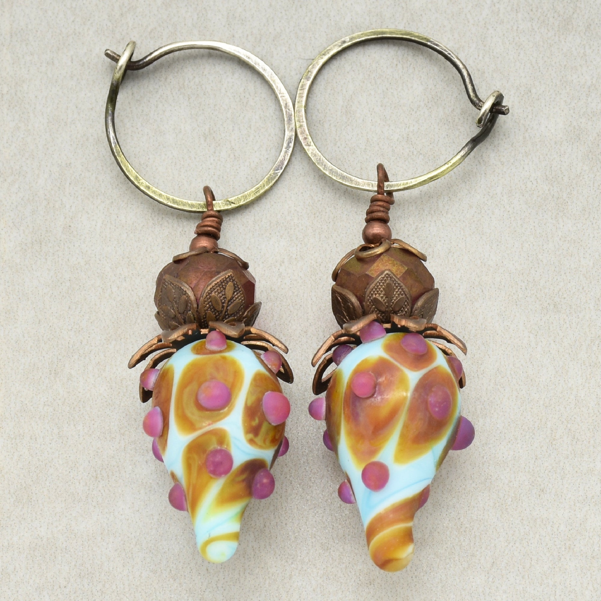 Hint of Pink Handmade Dangle Earrings, Gorgeous Artisan Sky Blue and Pink Lampwork Glass, Czech Glass and Silver Ear Wires