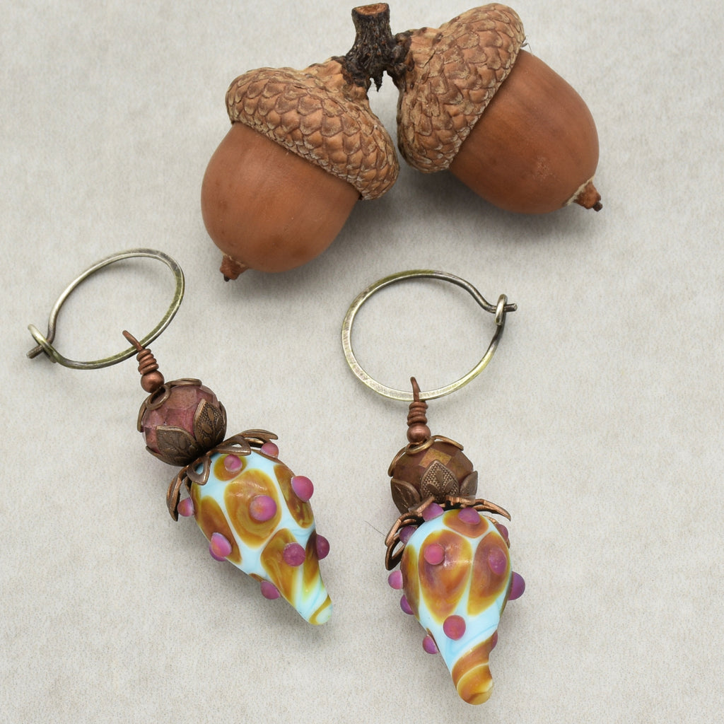 Hint of Pink Handmade Dangle Earrings, Gorgeous Artisan Sky Blue and Pink Lampwork Glass, Czech Glass and Silver Ear Wires