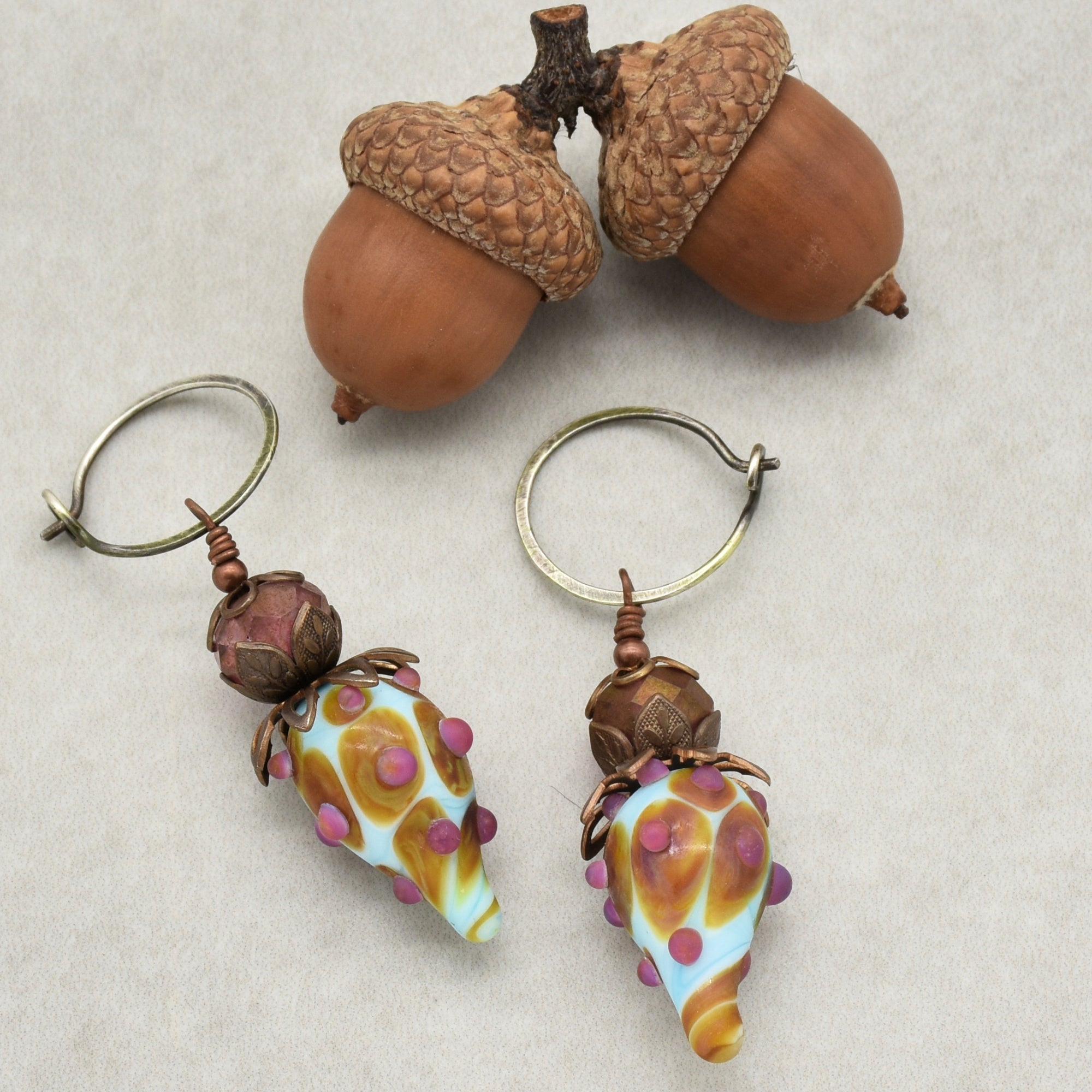 Hint of Pink Handmade Dangle Earrings, Gorgeous Artisan Sky Blue and Pink Lampwork Glass, Czech Glass and Silver Ear Wires
