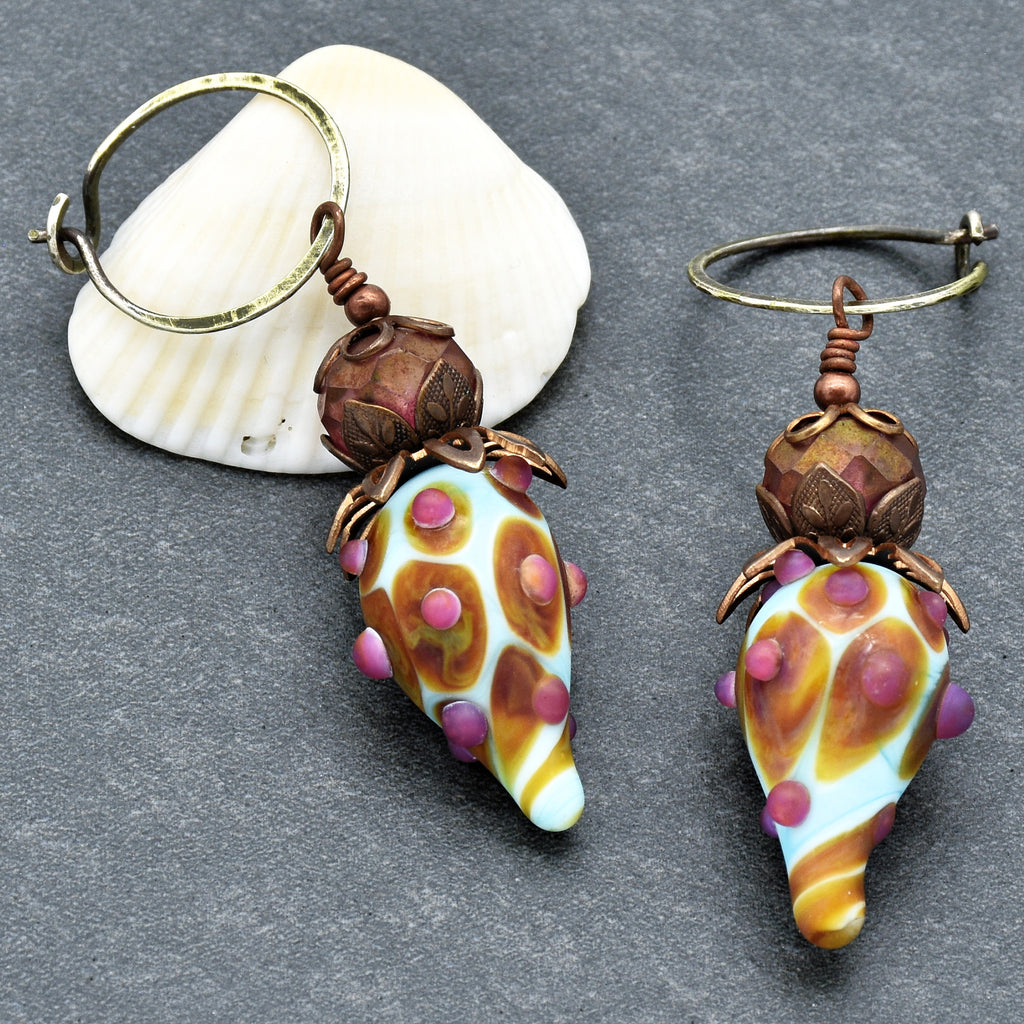 Hint of Pink Handmade Dangle Earrings, Gorgeous Artisan Sky Blue and Pink Lampwork Glass, Czech Glass and Silver Ear Wires