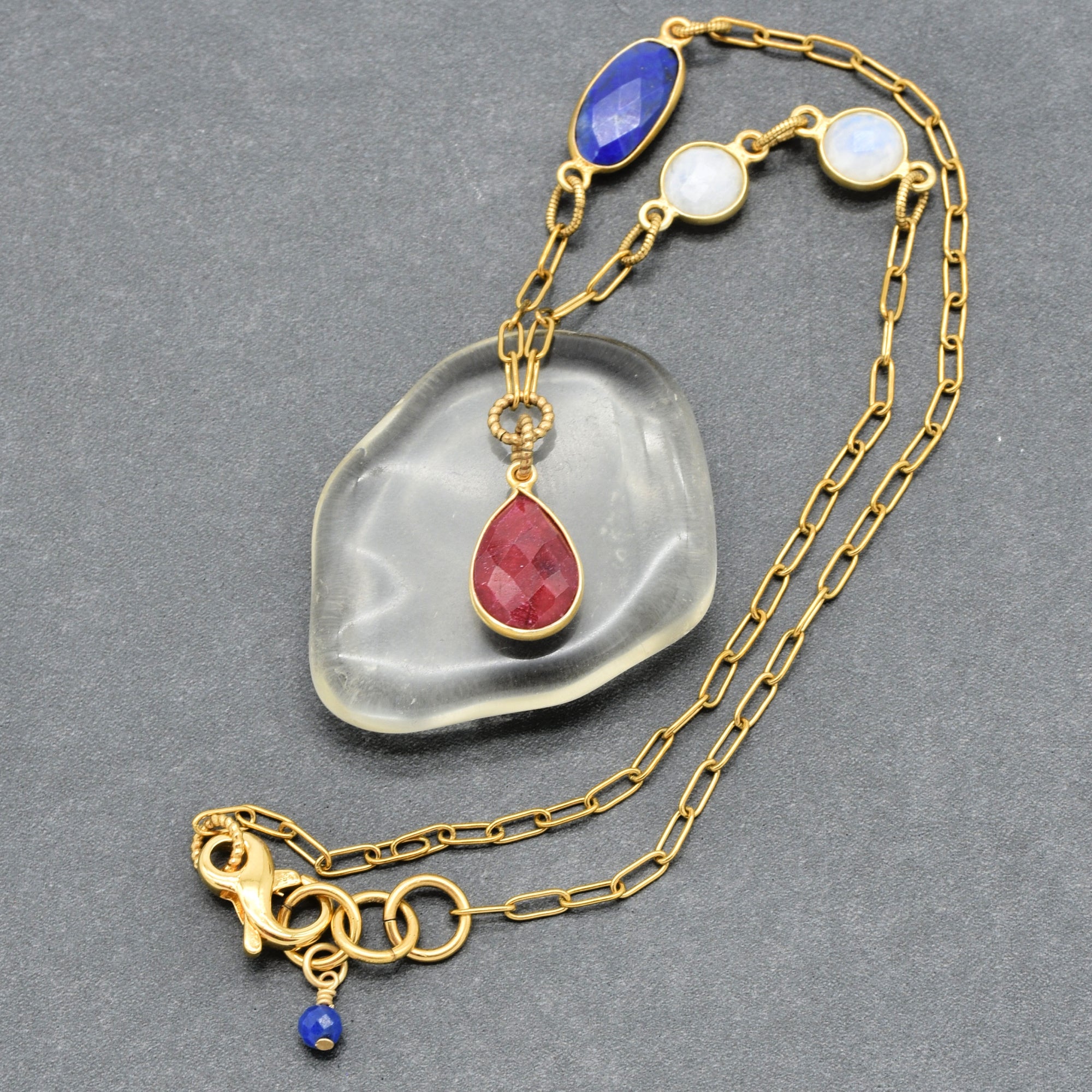 Patriotic colors of red, white and blue are featured on this delicate gold chain necklace - One of a kind design by Ruby Acorn