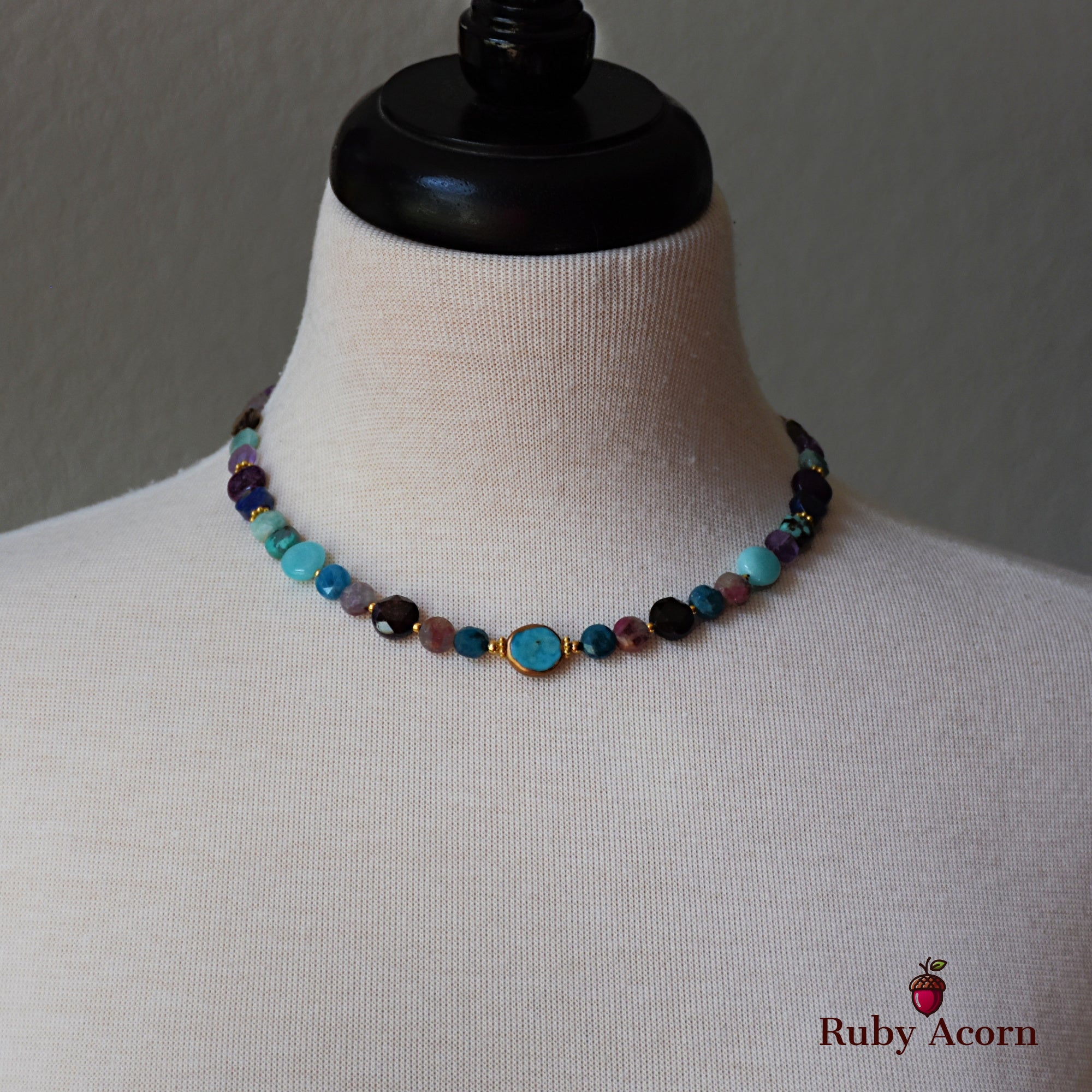 Jewels Necklace - Multi-stone Beaded Necklace Made with Love | Handmade Jewelry | Ruby Acorn