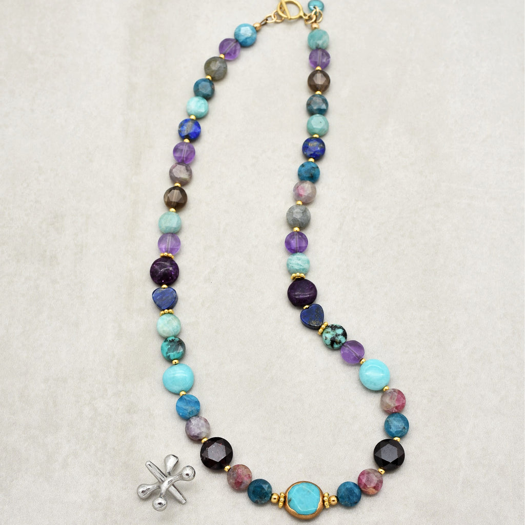 Jewels Handmade Beaded Necklace. Genuine Turquoise with Copper Edging, Apatite, Garnet, Lapis, Amethyst, and Much More, Gold Filled Findings