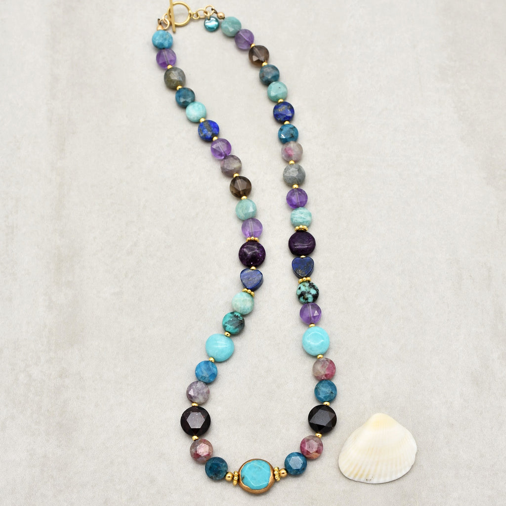 Jewels Handmade Beaded Necklace. Genuine Turquoise with Copper Edging, Apatite, Garnet, Lapis, Amethyst, and Much More, Gold Filled Findings