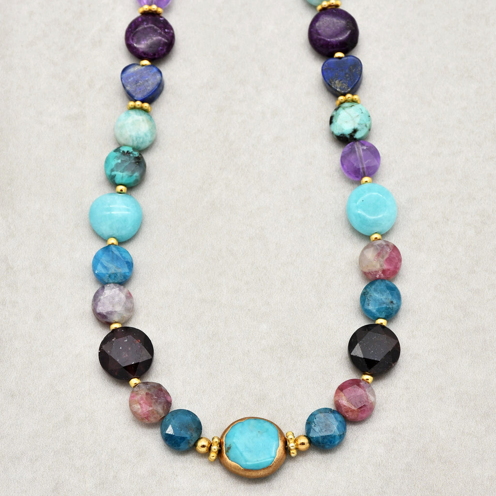 Jewels Handmade Beaded Necklace. Genuine Turquoise with Copper Edging, Apatite, Garnet, Lapis, Amethyst, and Much More, Gold Filled Findings