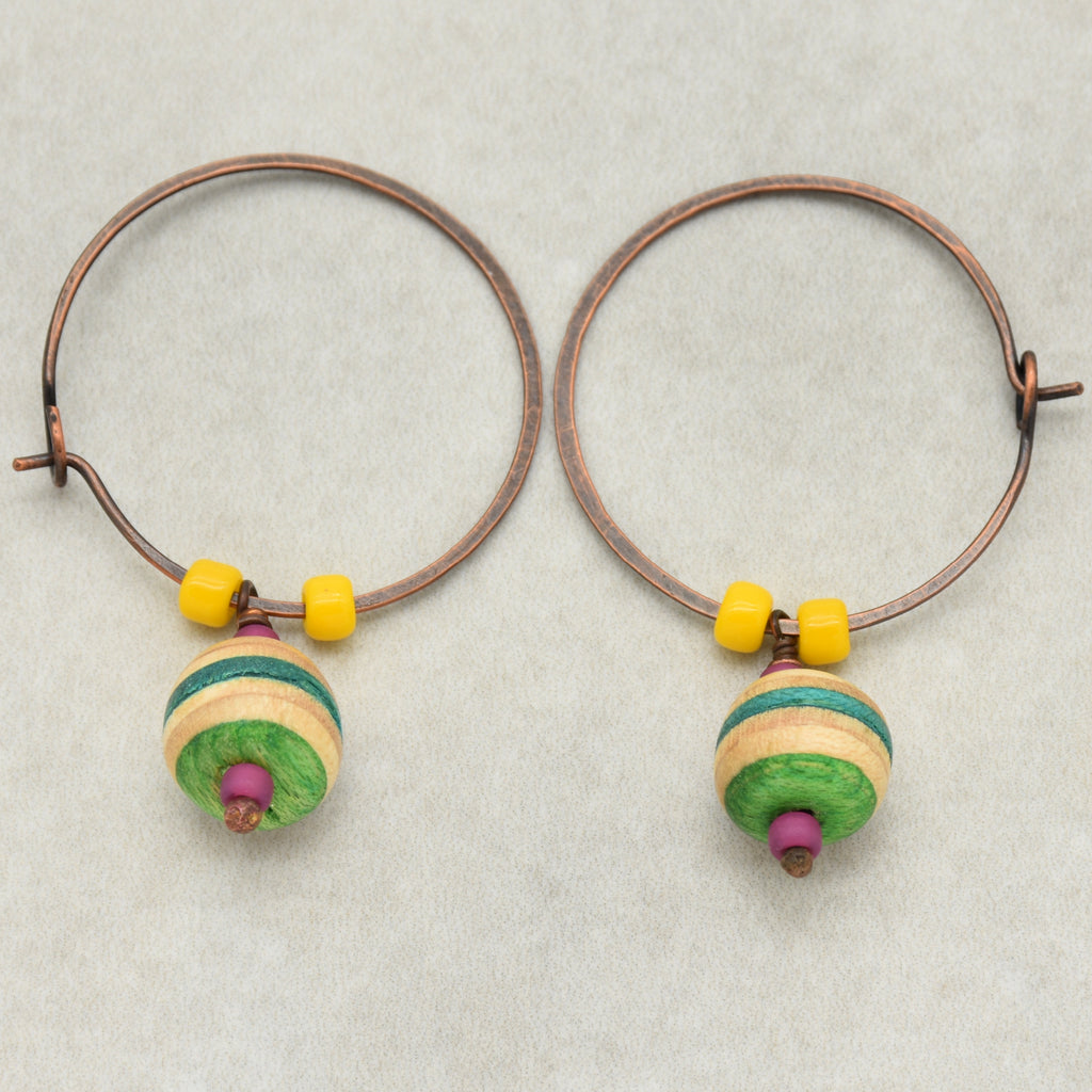 Recycled Skateboard Dangle Hoop Handmade Earrings, Yellow, Hot Pink, Green