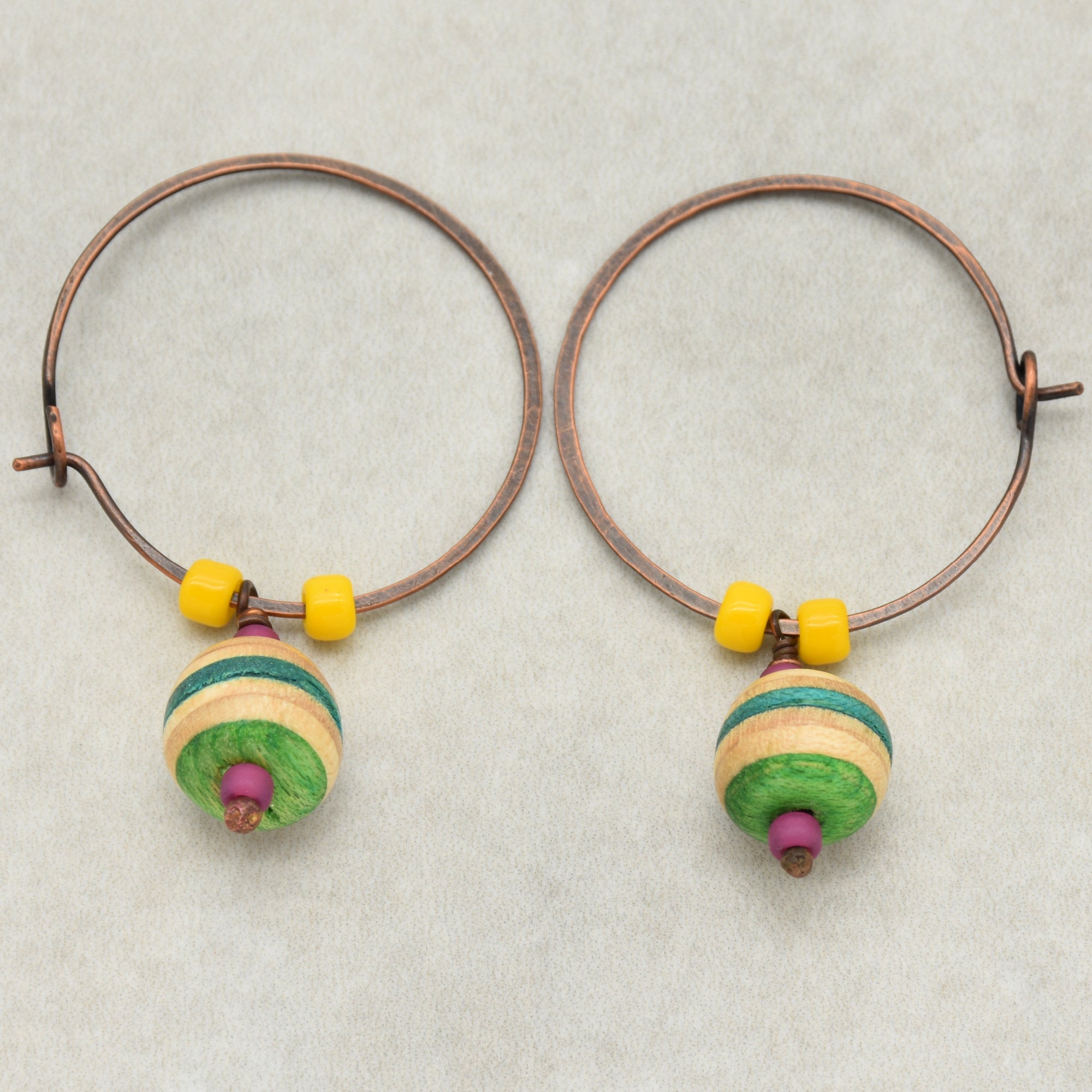 Recycled Skateboard Dangle Hoop Handmade Earrings, Yellow, Hot Pink, Green